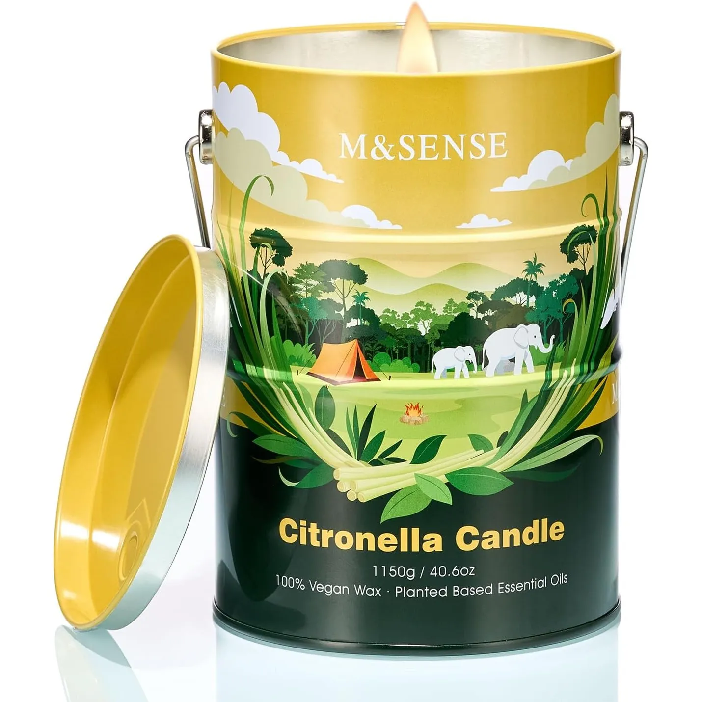 M&SENSE Citronella Pfefferminze Kerze Outdoor Groß 1150g, 220 Std| Natürliche Sojawachs Zitronella Kerze mit Citronella…