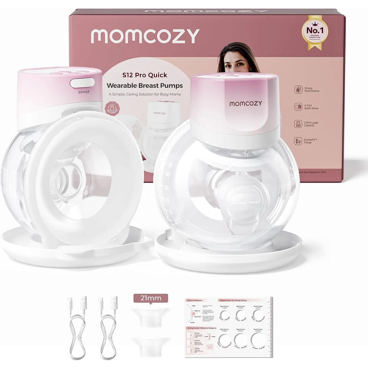 Momcozy S12 Pro Quick Milchpumpe Elektrisch, 2 Pack Rosa