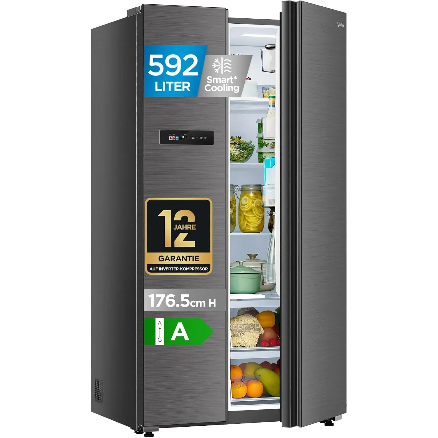 Midea Side-by-Side Kühlschrank 592 L, No Frost, 35 dB, Humidity Control