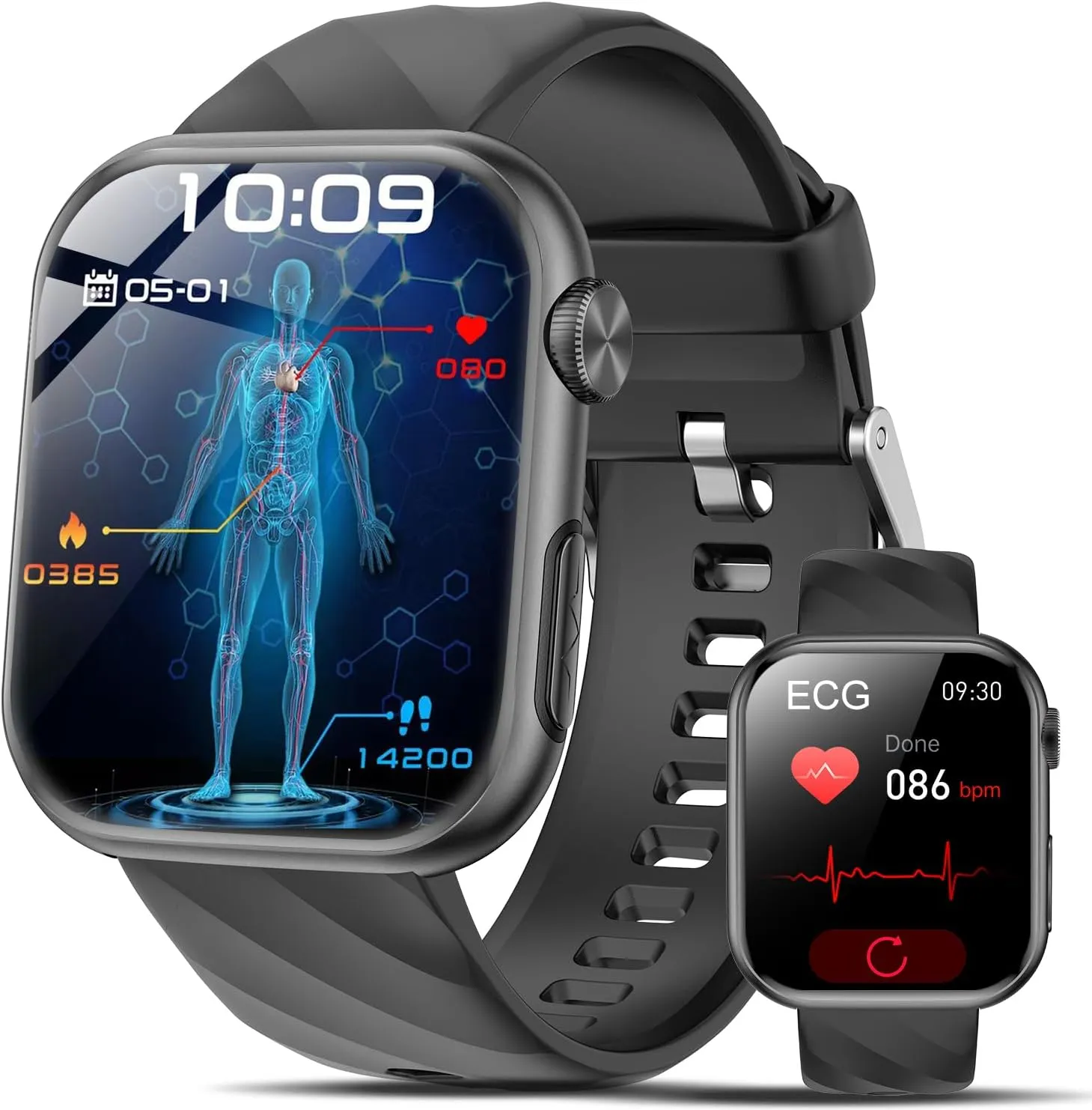 2026 Neu Smartwatch EKG+HRV/BMI/Harnsäure/ΒΙυtｚυcker Herren Damen, 1.97'' AMOLED Gesundheitsuhr mit Bluetooth Anrufe, 2…