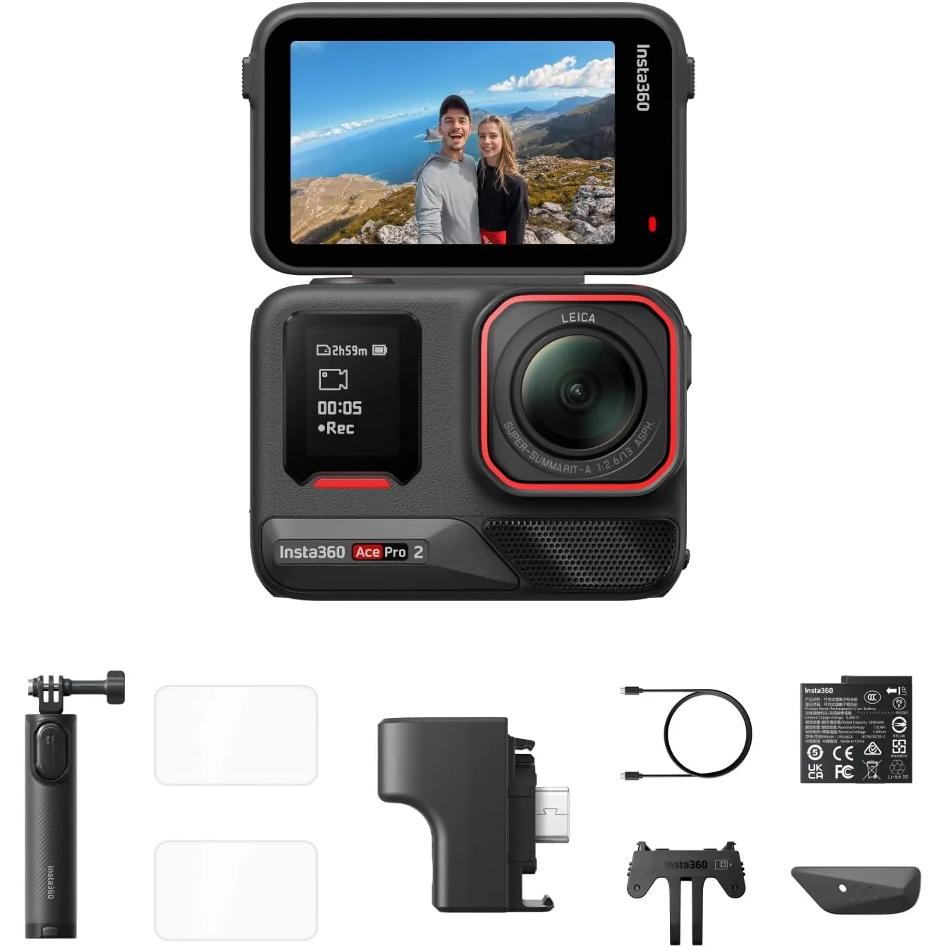 Insta360 Ace Pro 2 Starter Bundle Einzel Akku–wasserdichte 8K Action-Kamera, gemeinsam mit Leica entwickelt, 1/1,3"-Sen…