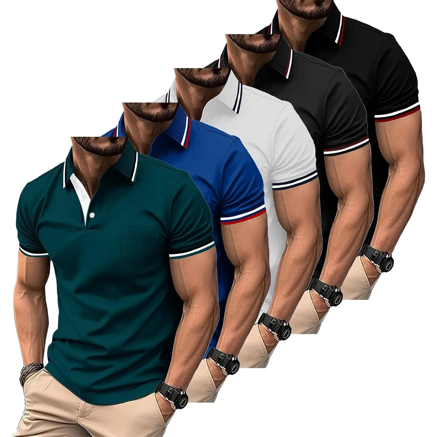 ZITY 5er Pack Poloshirt Herren Kurzarm Atmungsaktiv Poloshirt Set Leichtes Golf Polohemd 5 Pack T Shirt für Arbeit Busi…