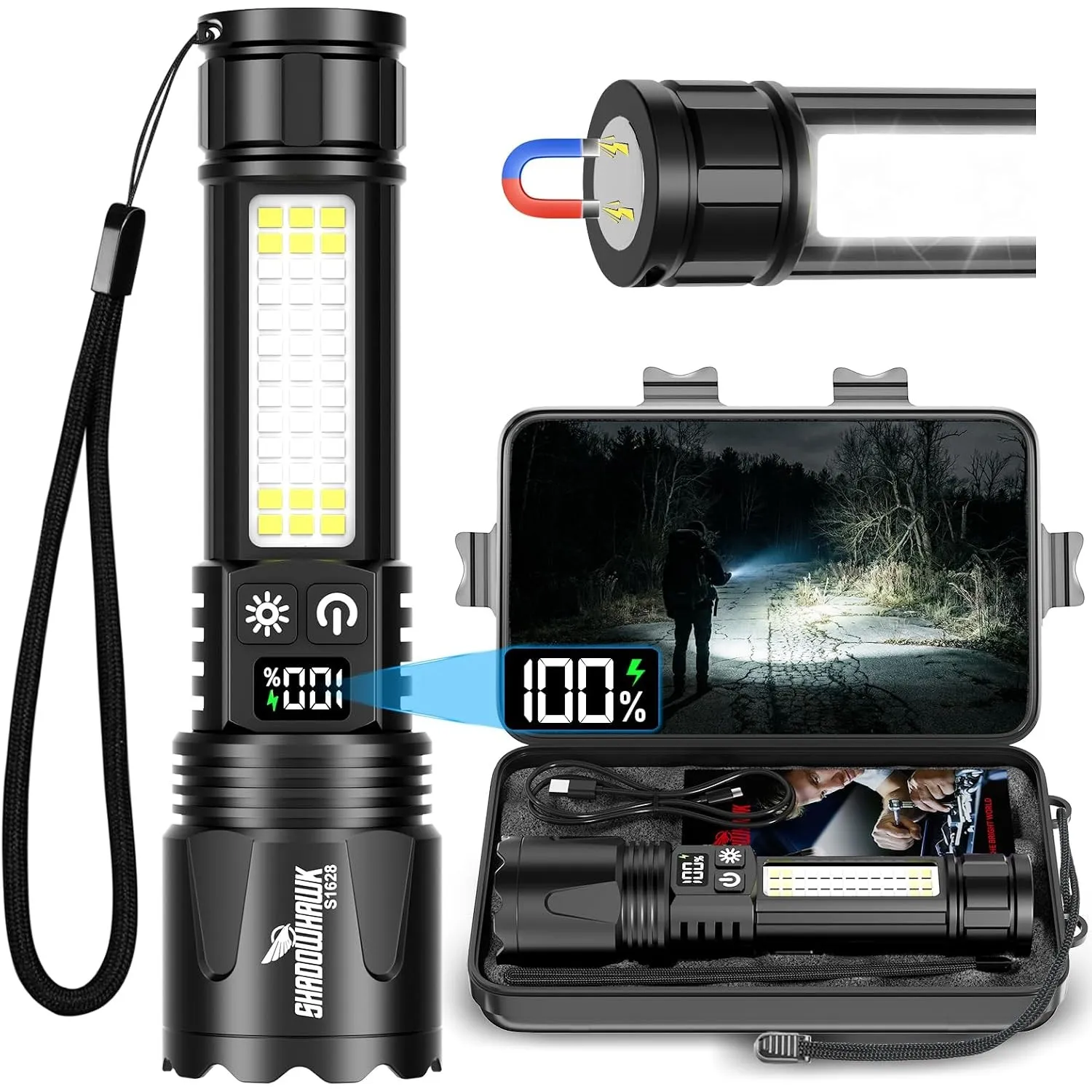 Shadowhawk Extrem helle LED Taschenlampe Aufladbar mit N45 Magnet & 7 Modi