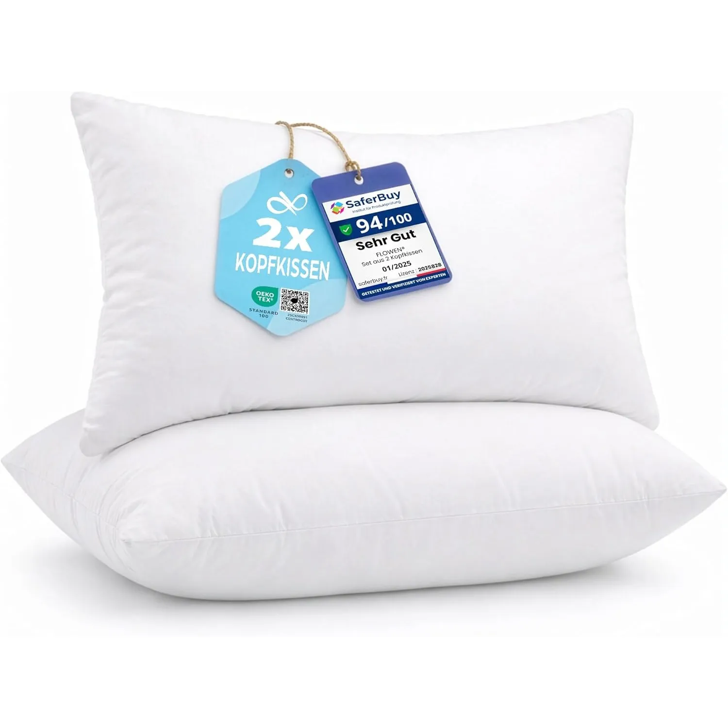 Flowen Kopfkissen 40x60 cm Kissen für Bett 40 x 60 2er Set Bettkissen Hypoallergene Anti-Milben Weiche Kissenfüllung mi…