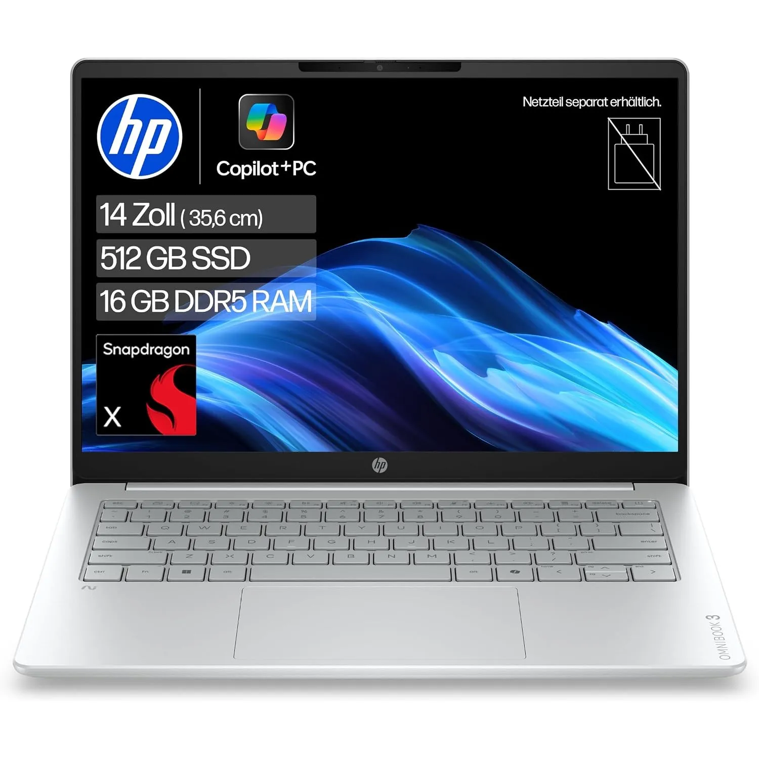 HP OmniBook 3 Laptop, 14" WUXGA, Snapdragon X, 16GB RAM, 512GB SSD