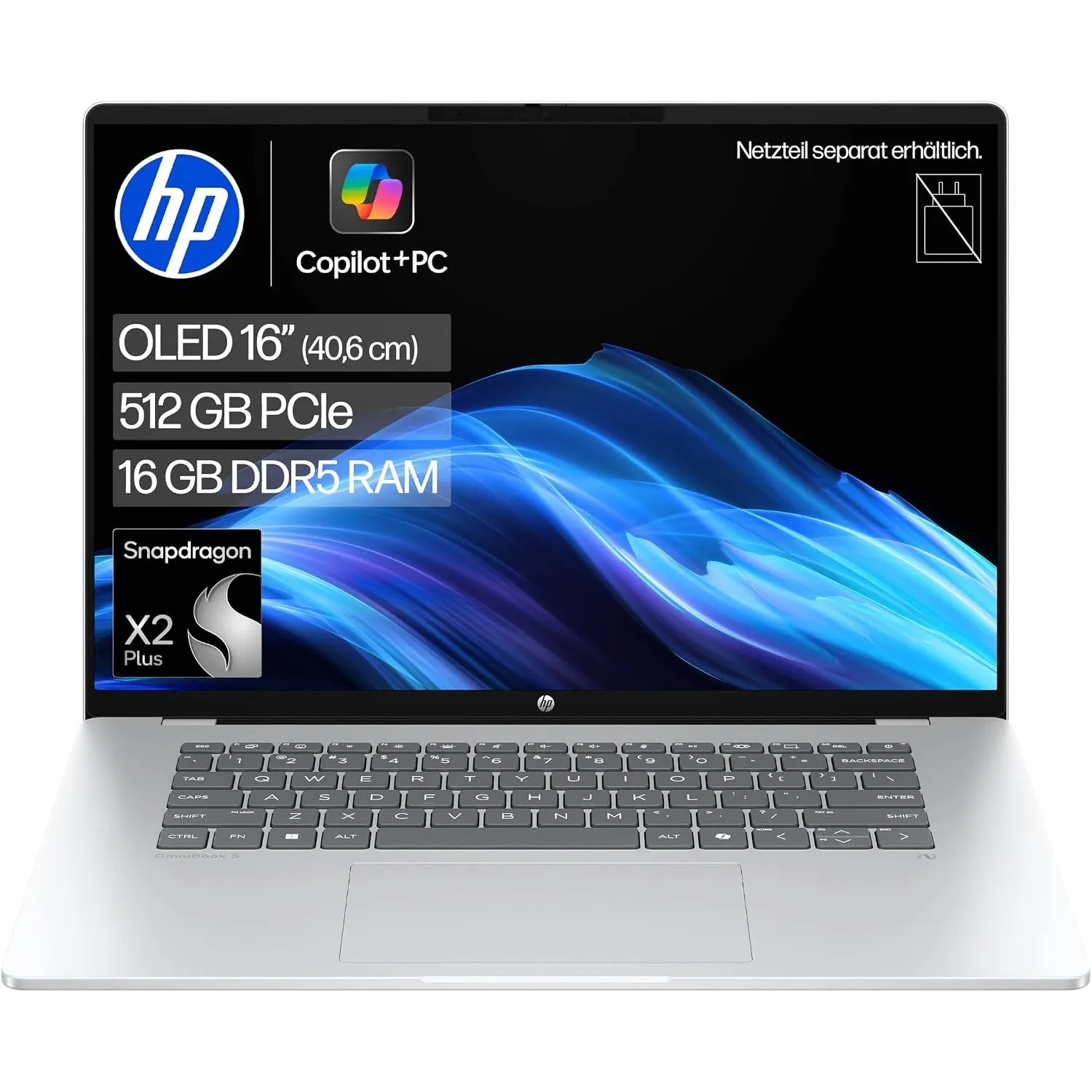 HP OmniBook 5, 16" 2K OLED, Snapdragon X2 Plus, 16GB RAM, 512GB SSD