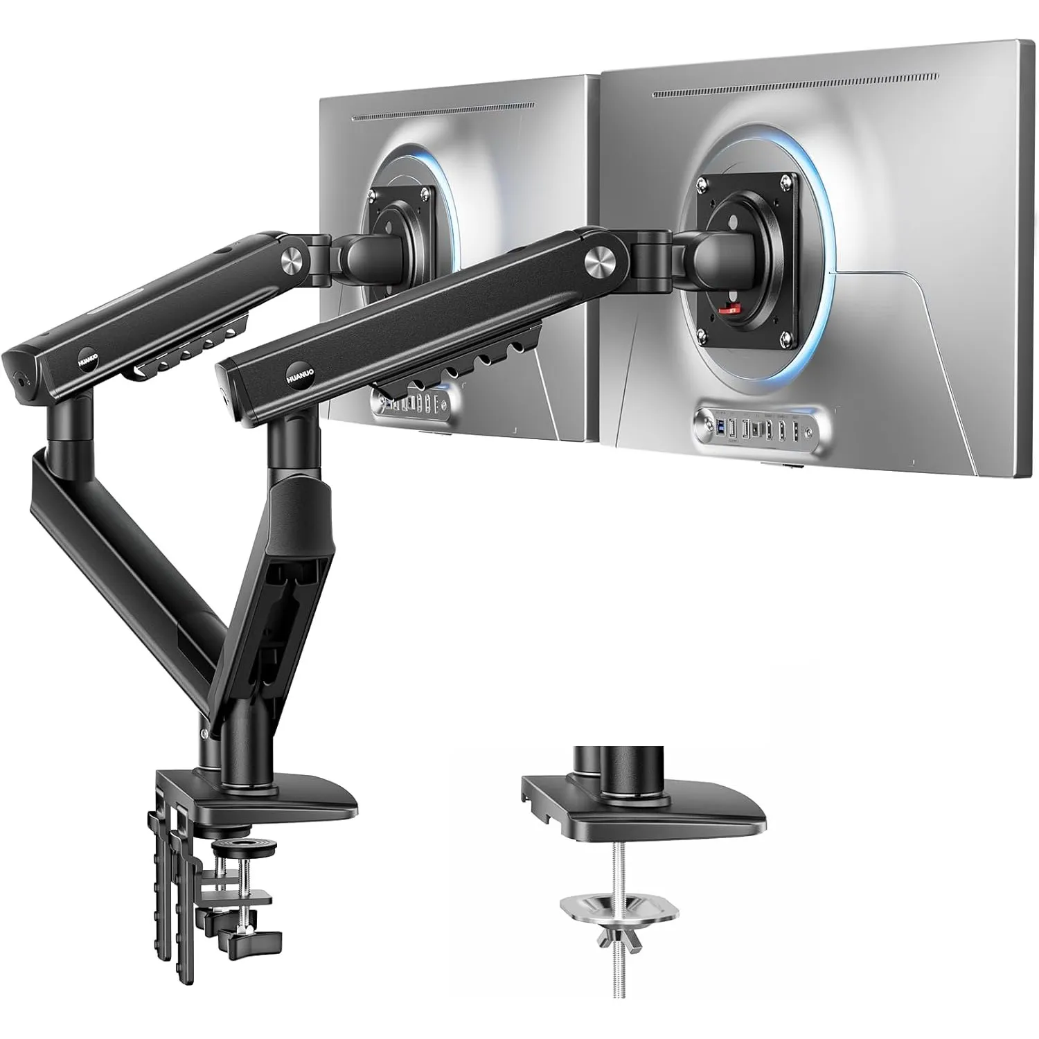 HUANUO MonitorHalterung 2 Monitore für 13–32 Zoll, MechaSpring Bildschirmhalterung bis 9 kg, FlowLift Pro Monitorarm (N…