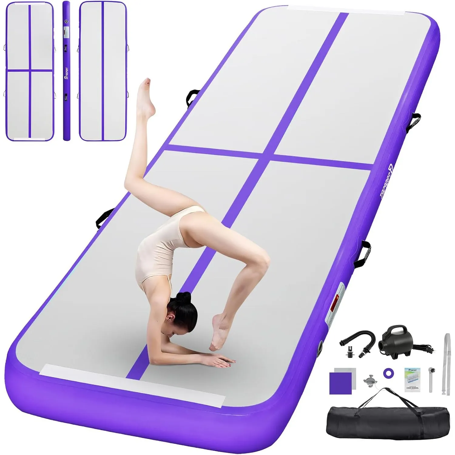 FBSPORT Airtrack Matte,10/20cm Hoch Verdicken 2/3/4/5/6/ M Tumbling Matte,Gymnastikmatte mit Luftpumpe,Trainingsmatte m…