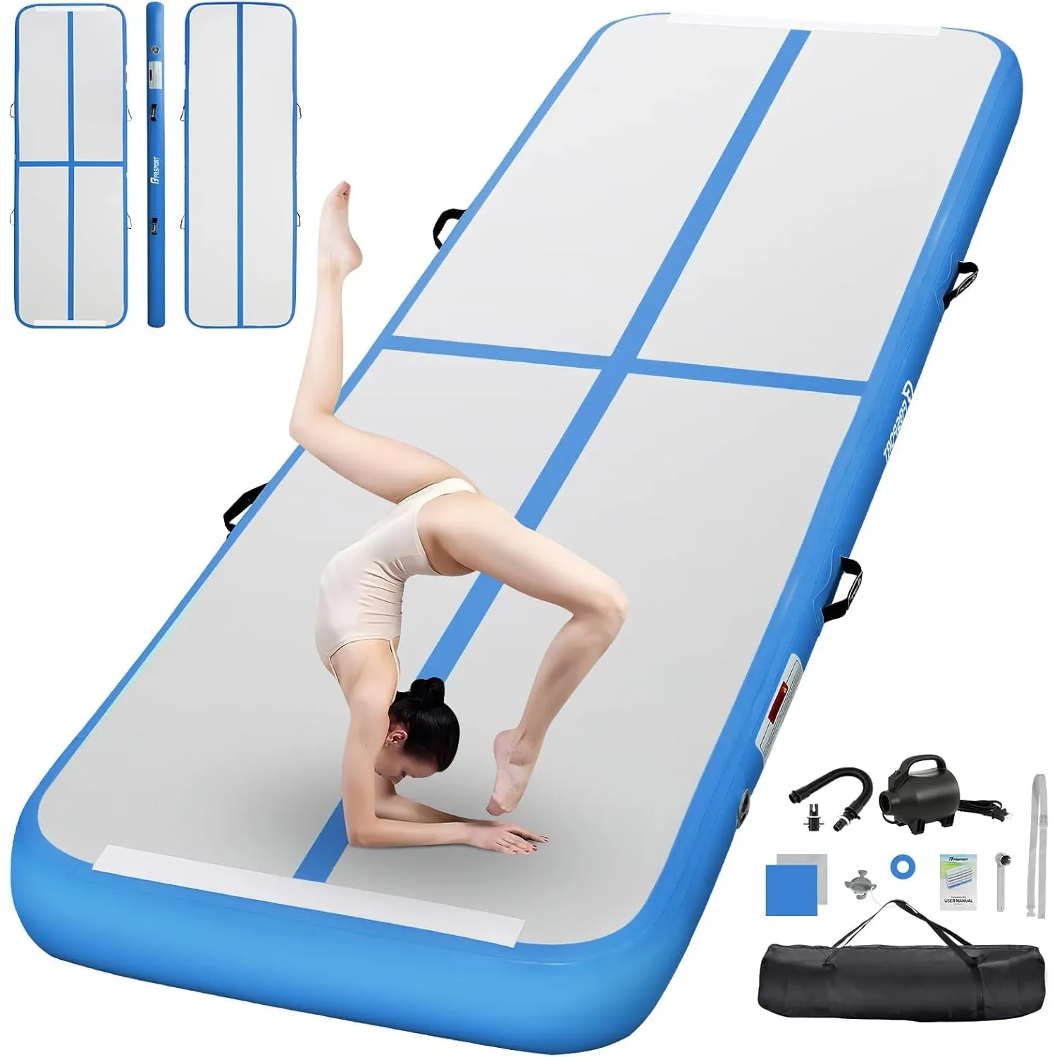 FBSPORT Airtrack Matte,10/20cm Hoch Verdicken 2/3/4/5/6 M Tumbling Matte,Gymnastikmatte mit Luftpumpe,Trainingsmatte mi…