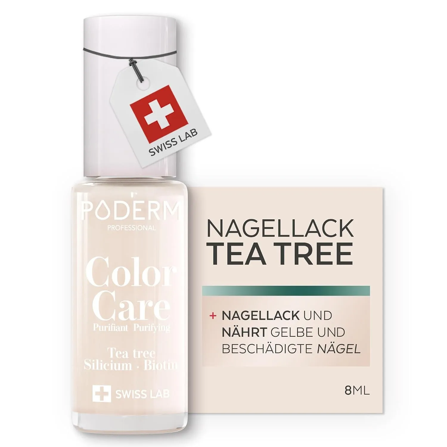 PODERM Pflegelack mit Tea Tree - Milky | Swiss Lab - 8ML | Angereichert mit Tea Tree, Silizium & Biotin | Reinigt, Klär…