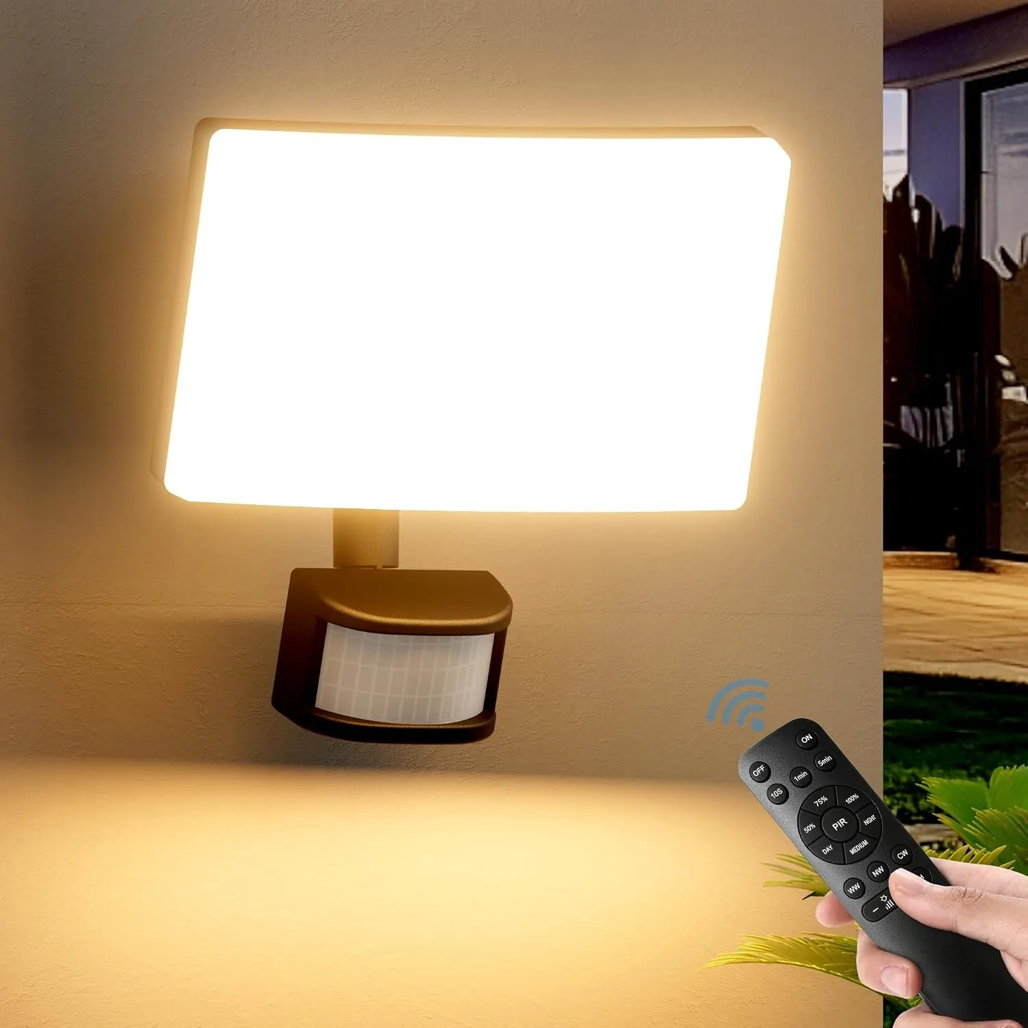 brightower aussenlampe mit bewegungsmelder, 30W LED Strahler, 3 Farbtemperaturen, 10 Helligkeitsstufen, Timer‑Funktion …