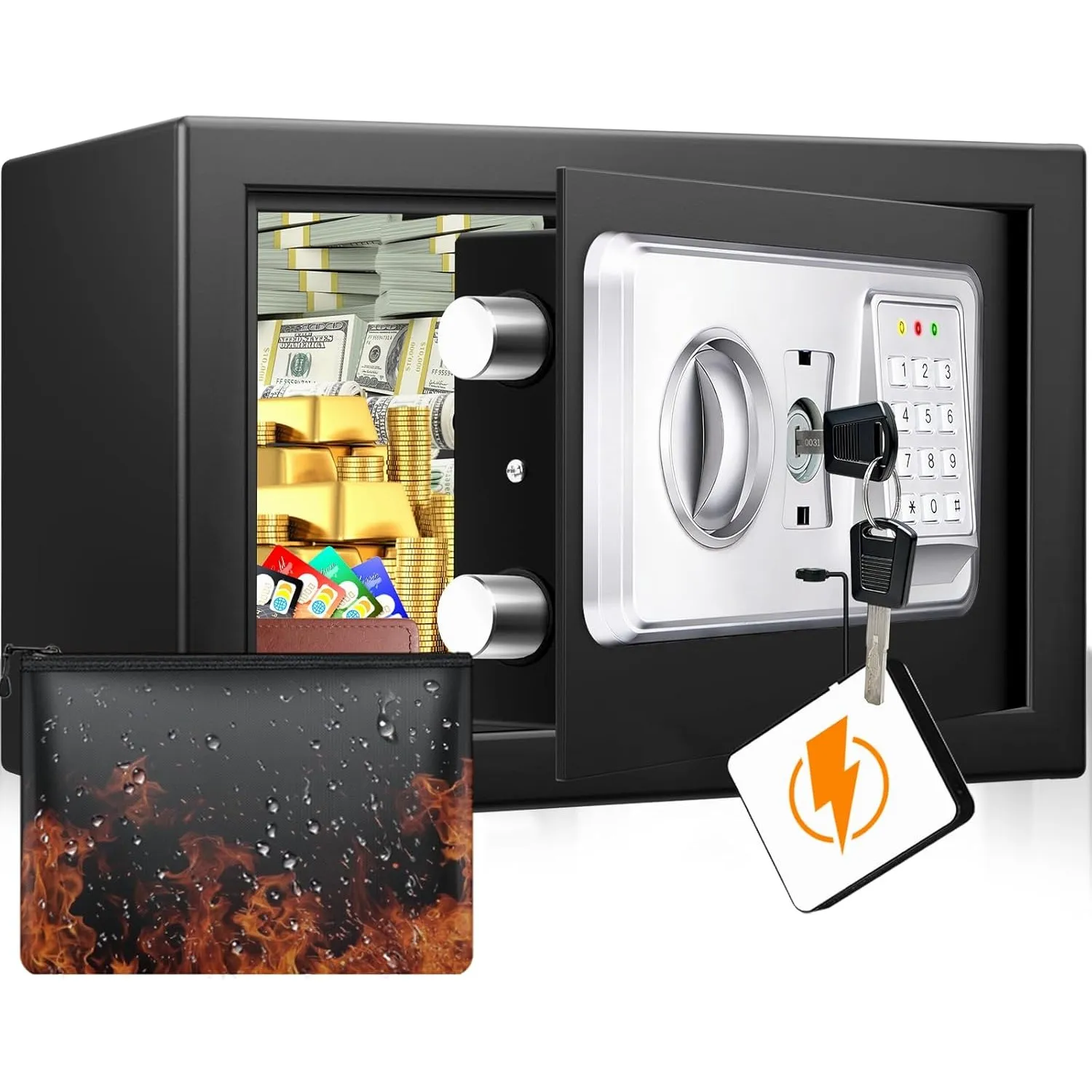 Mejasg Safe Tresor für Zuhause mit Feuerfester Tasche, 15L Digitaler Tresor Klein mit USB-C-Anschluss, Alarmmodus und S…