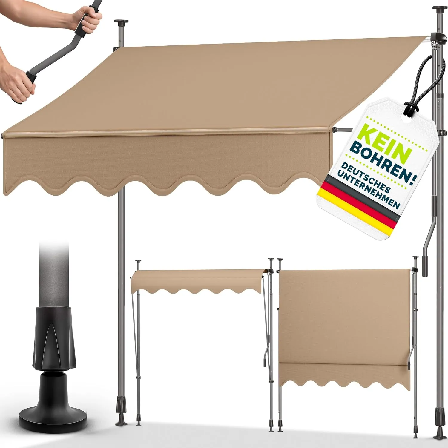 tillvex Klemmmarkise mit Handkurbel Balkon | Balkonmarkise ohne Bohren | Markise UV-beständig & höhenverstellbar | Sonn…