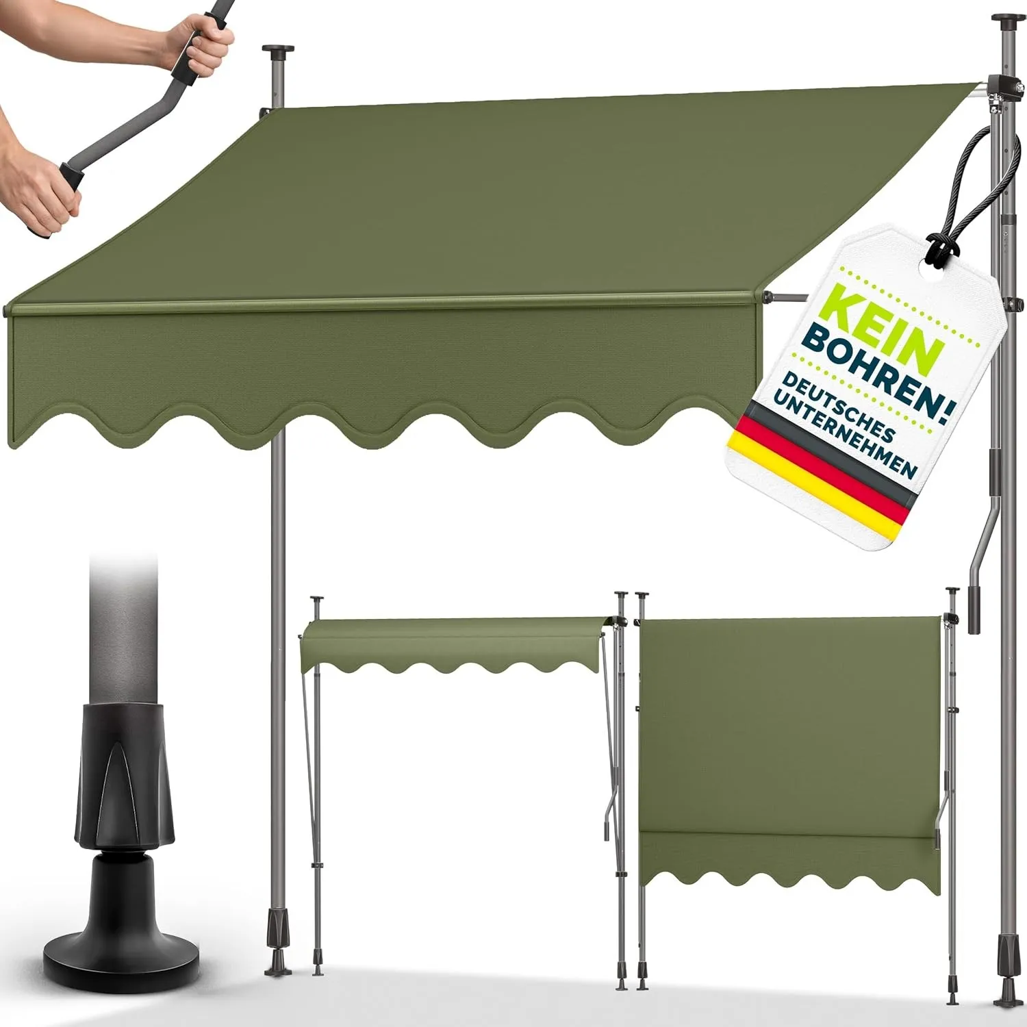 tillvex Klemmmarkise 300cm breit mit Handkurbel | Balkonmarkise ohne Bohren | Markise Balkon UV-beständig, wasserdicht …