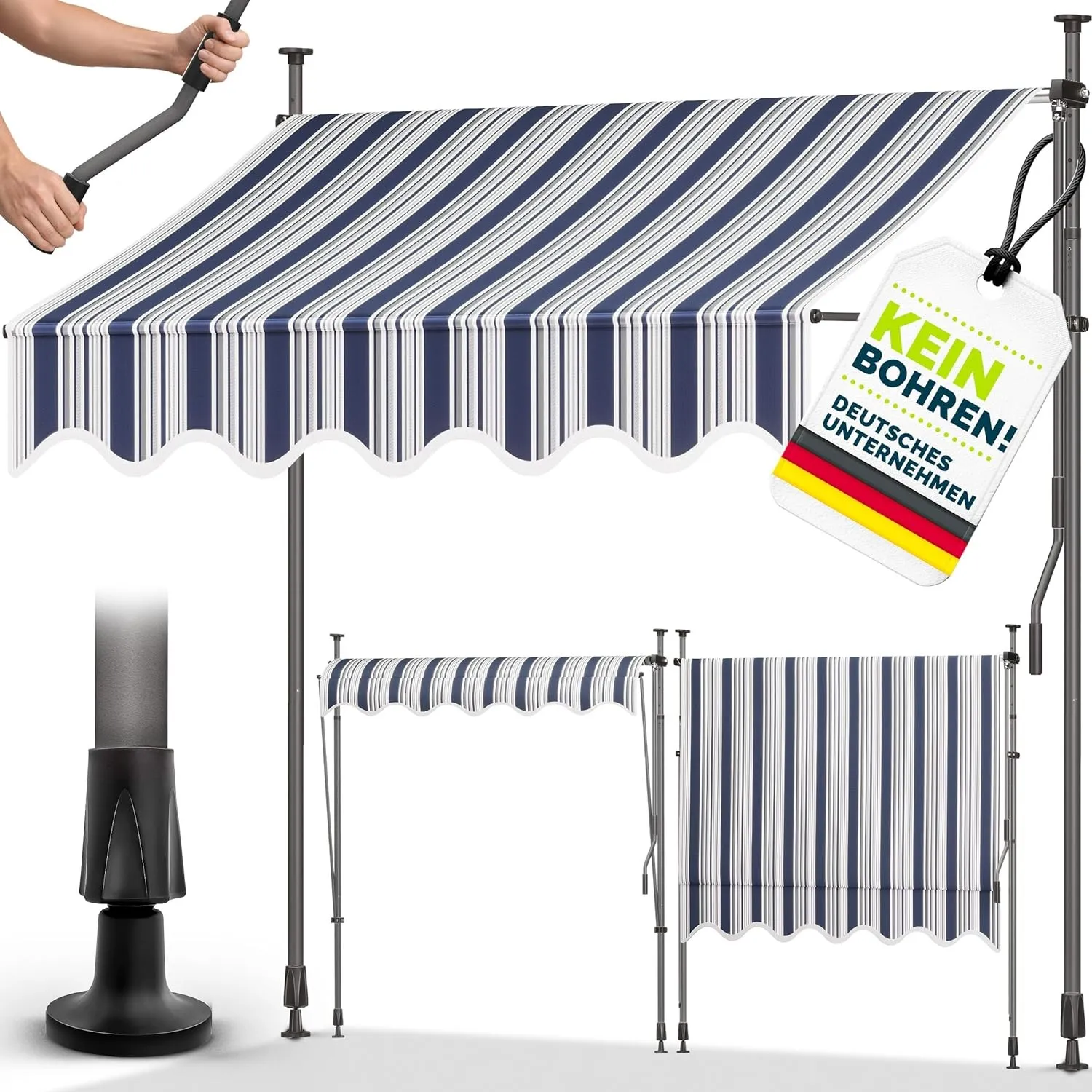 tillvex Klemmmarkise 150cm breit mit Handkurbel | Balkonmarkise ohne Bohren | Markise Balkon UV-beständig, wasserdicht …