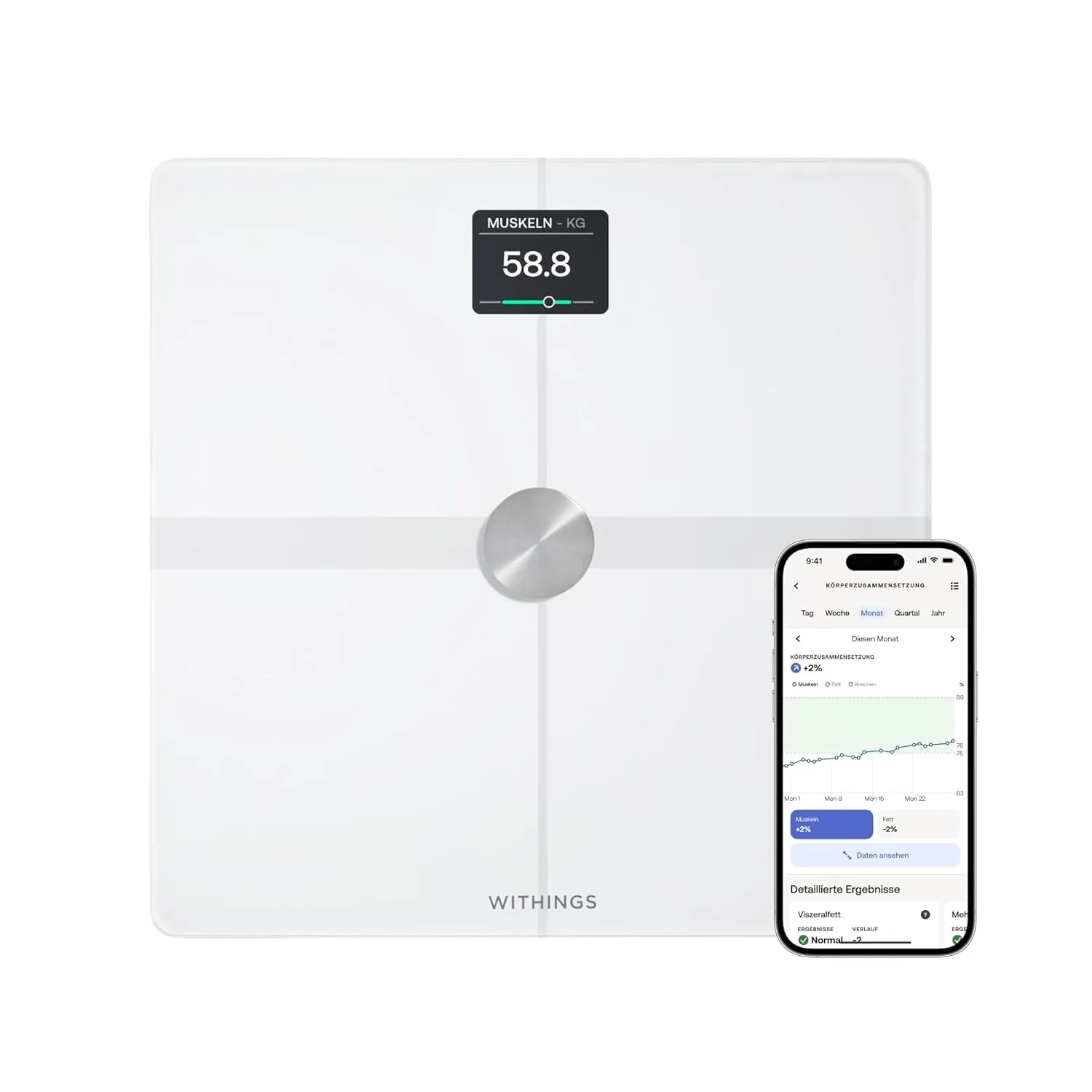 Withings Body Smart Körperanalysewaage, WLAN, Multifrequenz-BIA, Weiß