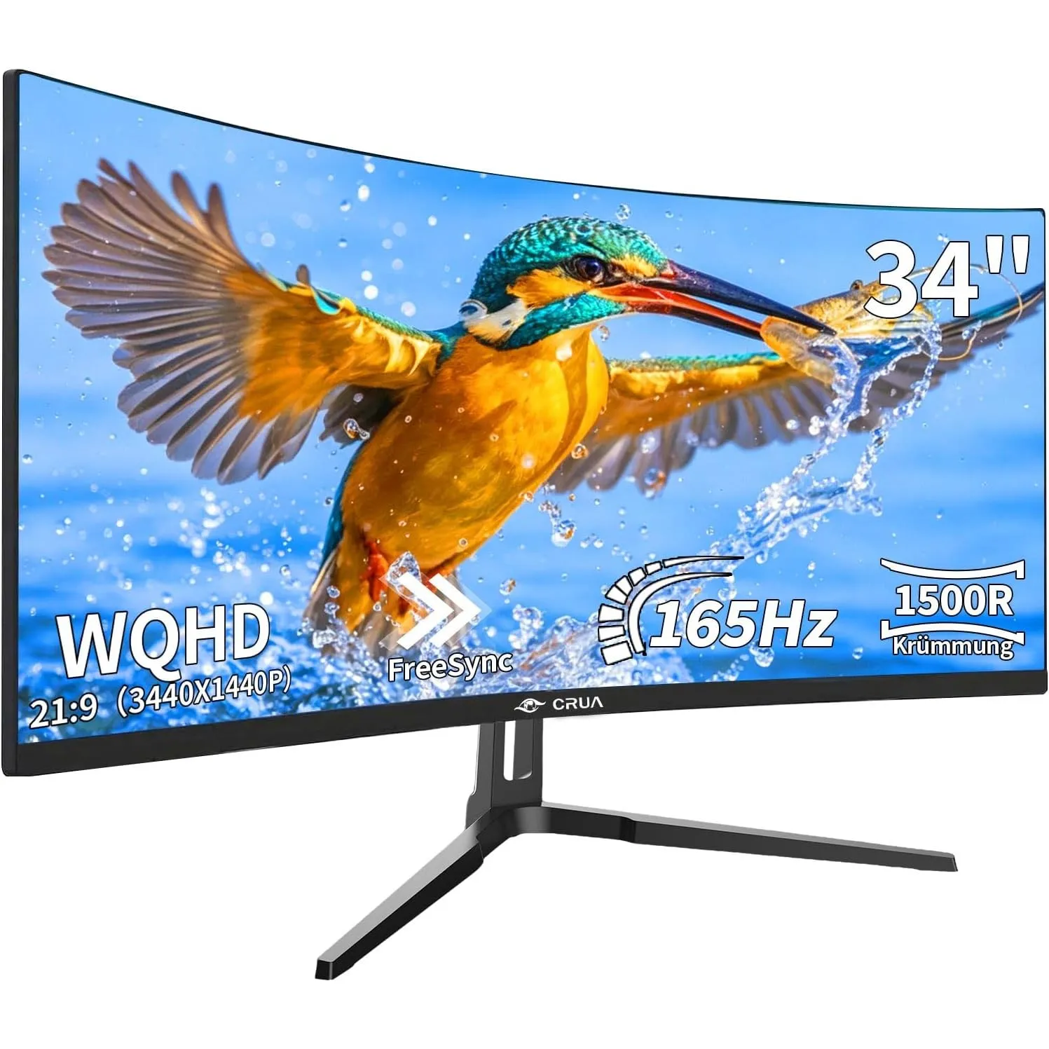 CRUA 34 Inch WQHD Ultrawide Gaming Monitor,165Hz,1500R Curved Screen 21:9 with HDR10 & FreeSync,PBP & RGB Ambient Light…