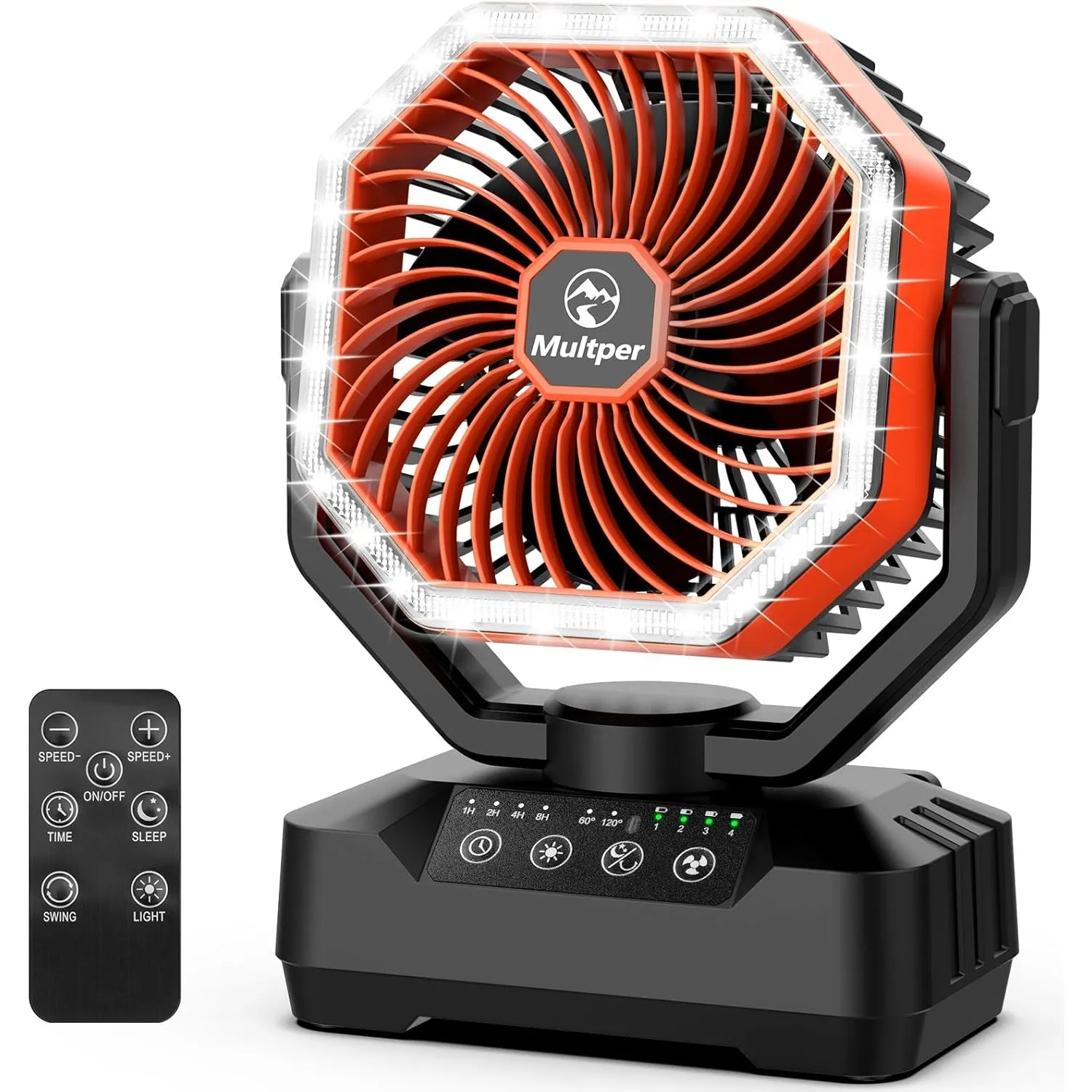 Multper 20000mAh Akku Camping Ventilator mit Fernbedienung & LED, Tragbarer Ventilator Akku mit 120° Oszillierbar, Time…