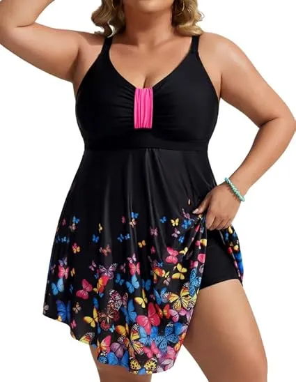 Hanna Nikole Women's Large Size Swimsuit One-Piece Tummy Control Swimsuit Shape Swimwear Ruffled Swimsuit Soft Beachwea…