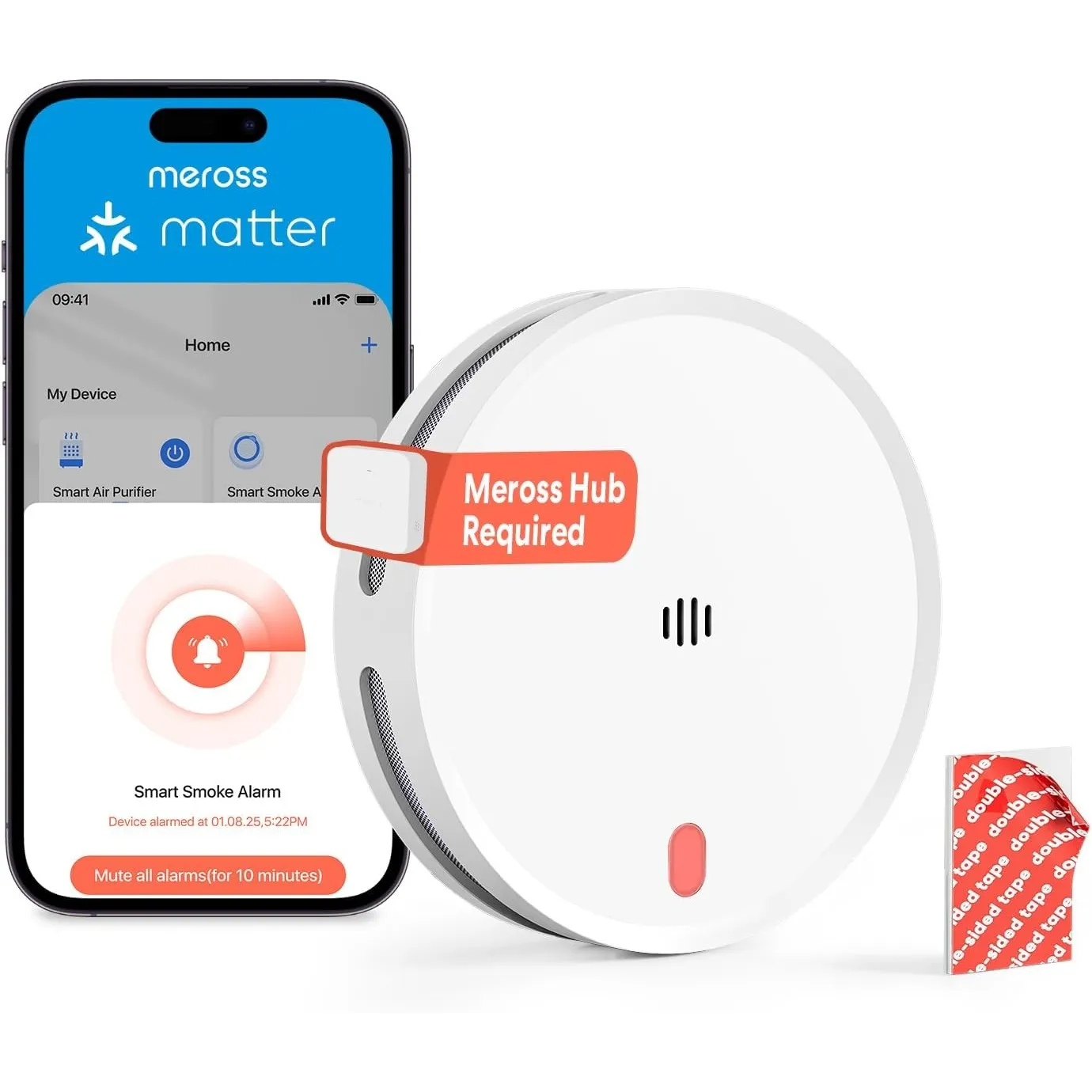 Meross WLAN Smart Rauchmelder Vernetzt mit APP Warnmeldung Hub erforderlich