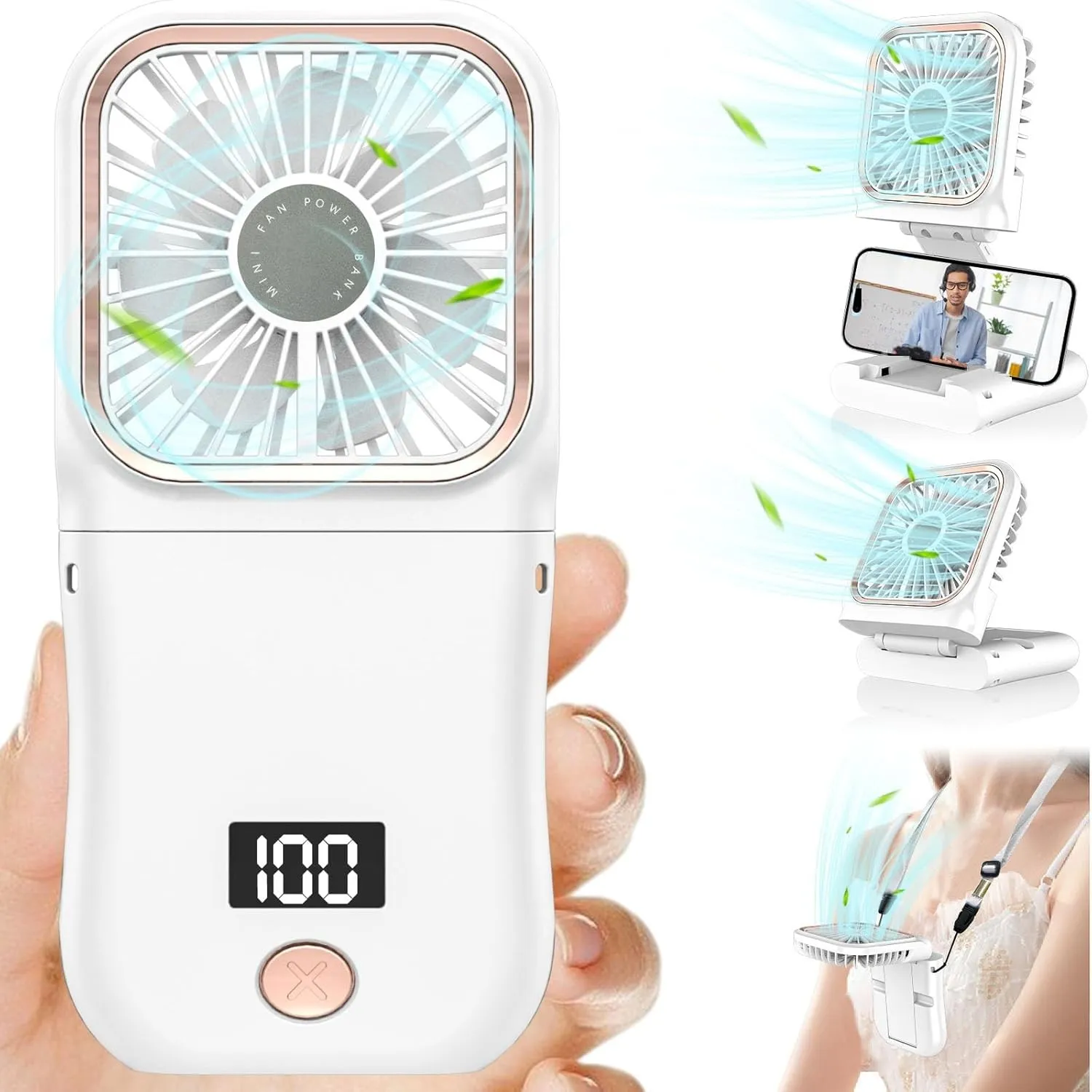 DDKJ Handventilator, Tragbarer Mini Ventilator Hand, 3 Geschwindigkeiten Portable Fan Klein (180°schwenkbar), 4000mAh(7…