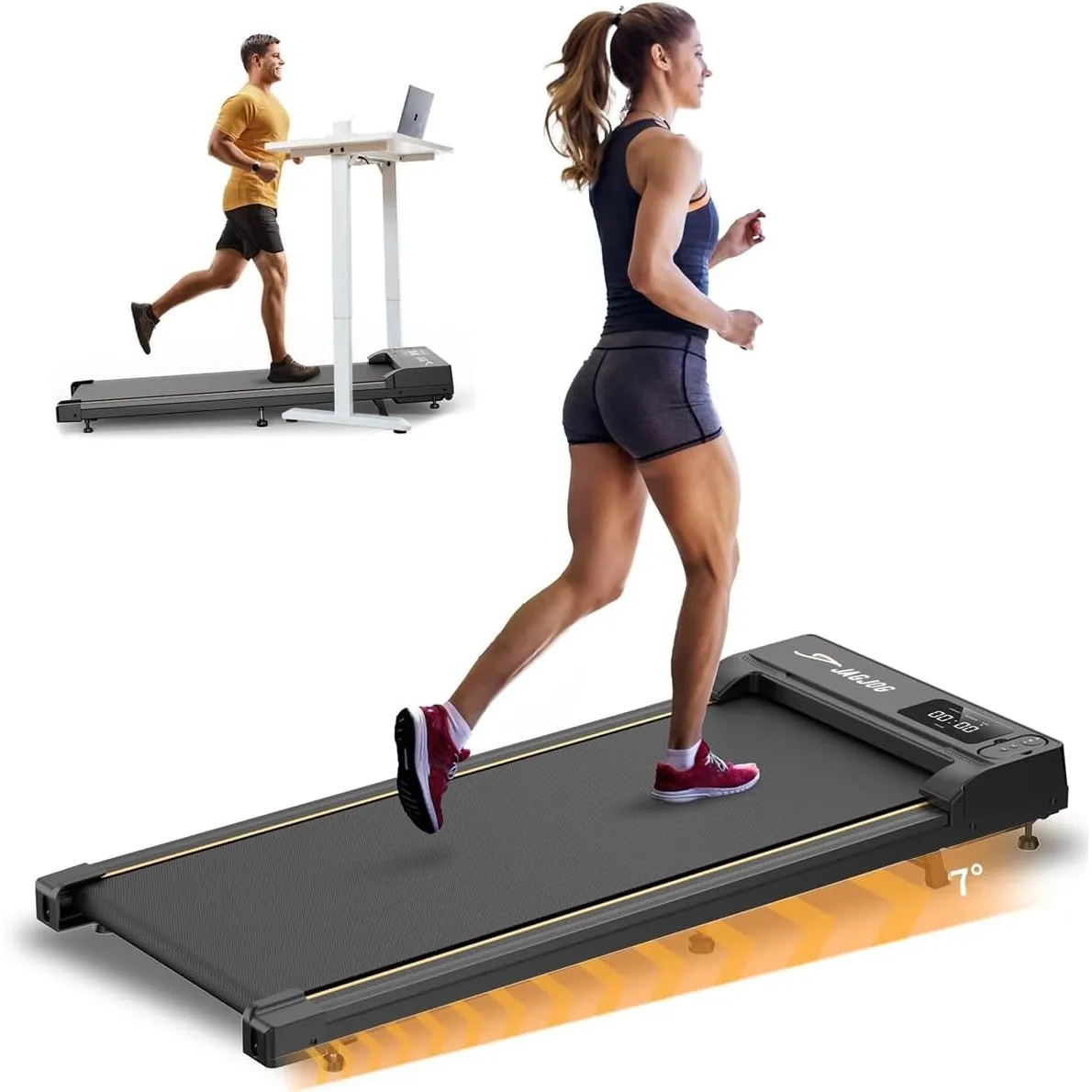 4 in 1 Walking Pad mit 7% Steigung, Laufband für Zuhause mit LED, leises Unter Schreibtisch Laufband, Platzsparend Falt…