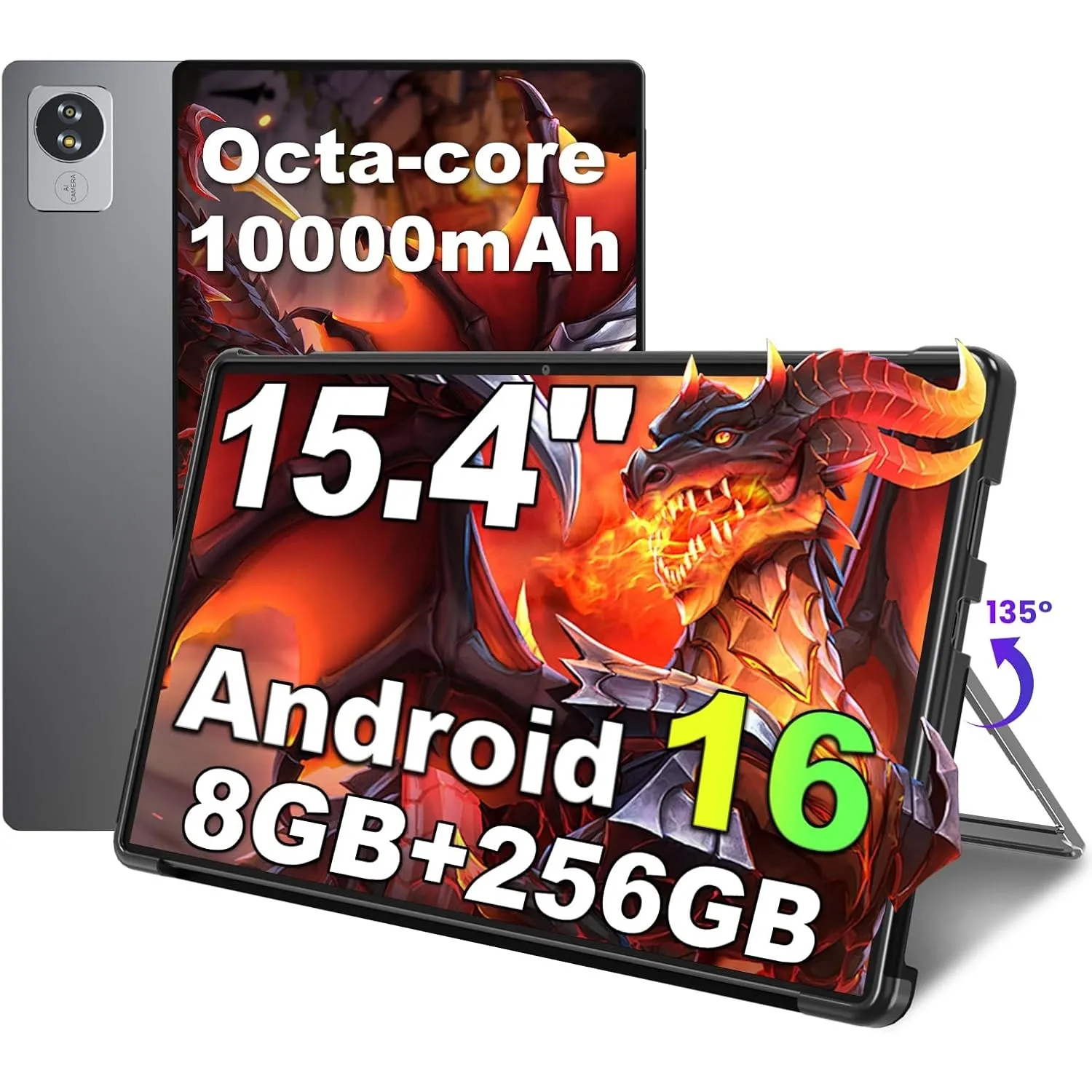jumper Tablet 15,4 Zoll, Android 16 Tablet mit Helio G99 Octa-Core Prozessor, Gaming Tablets mit Ständer & Hülle, 8GB R…