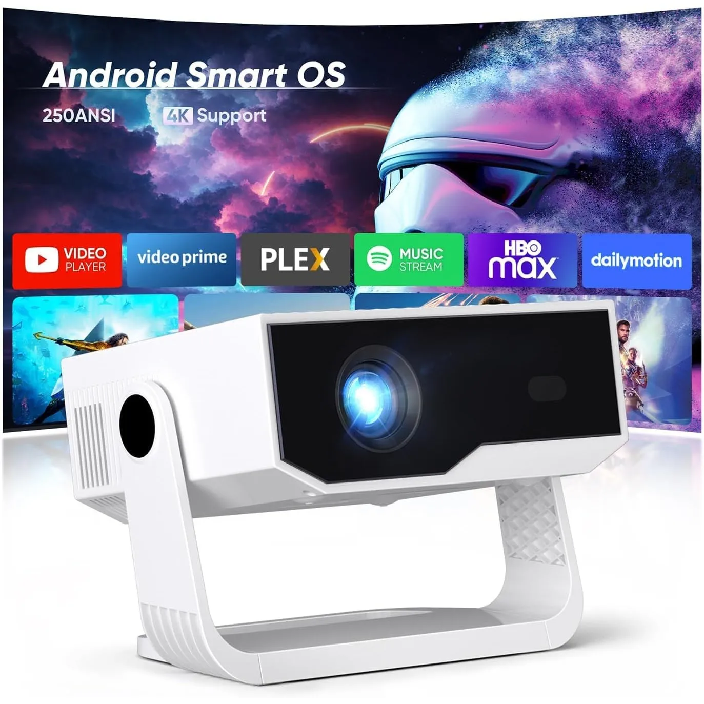 ZDK 2026 Upgrade Mini Beamer Integrierte Apps, Android 14, unterstützt 4K 1080P, Trapezkorrektur, WLAN&BT Beamer 4K Hei…