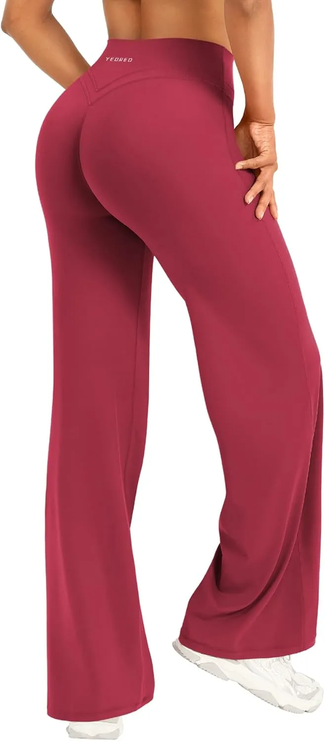 YEOREO Straight Leggings Damen Invisible Scrunch Hohe Taille Gym Pants No Front Seam Weitem Bein Yoga Hose Blickdicht E…