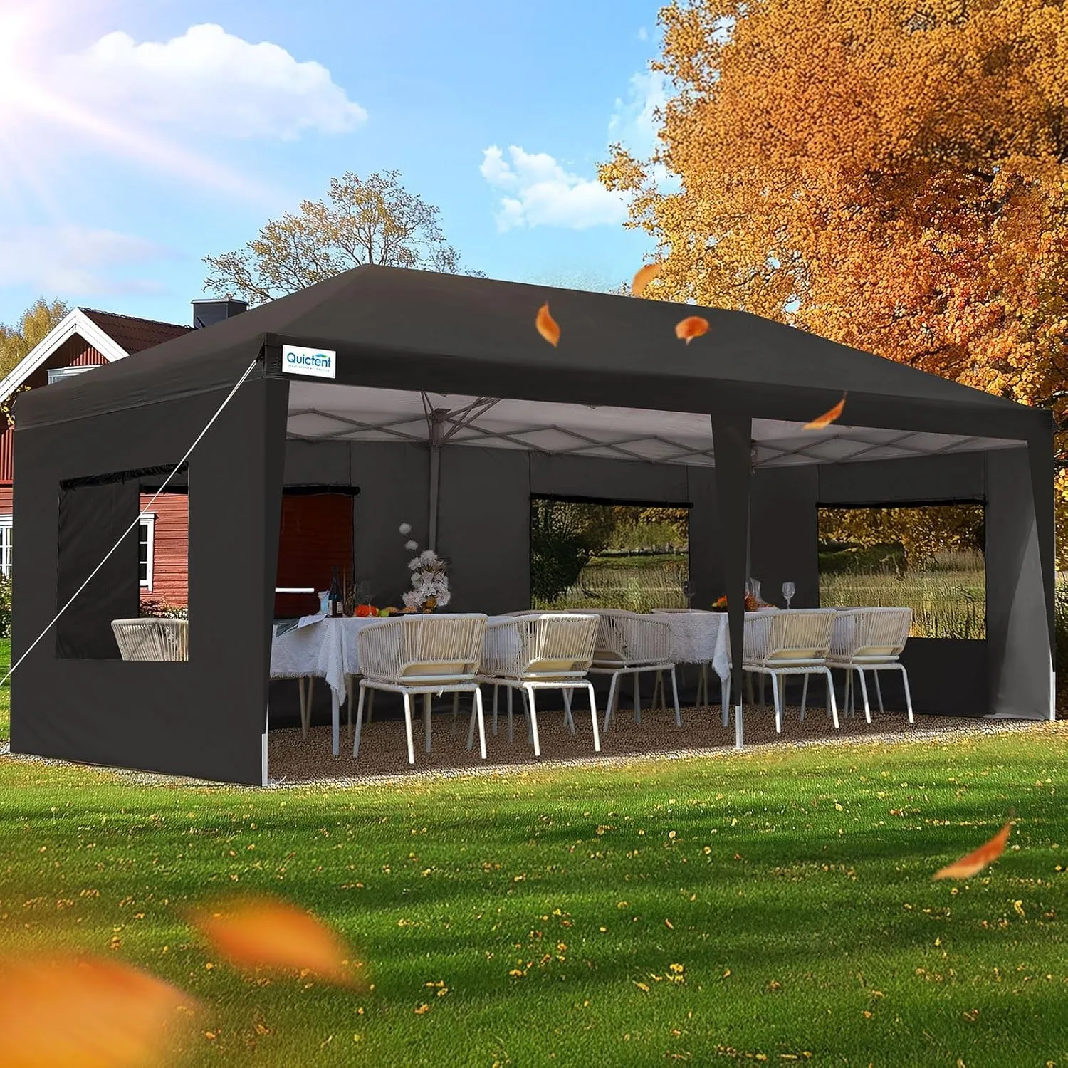 Quictent Faltpavillon 3x6m wasserdicht | Partyzelt, Gartenpavillon, stabil, mit Seitenwänden, UV-Schutz 50+, Tragetasch…