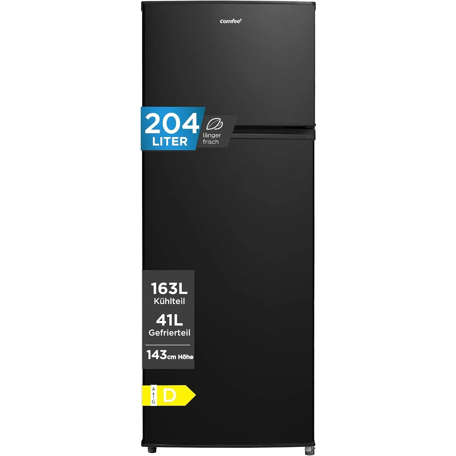 Comfee' 204L kühlschrank mit gefrierfach(-24℃), 39dB, 143 cm Höhe, EEK D