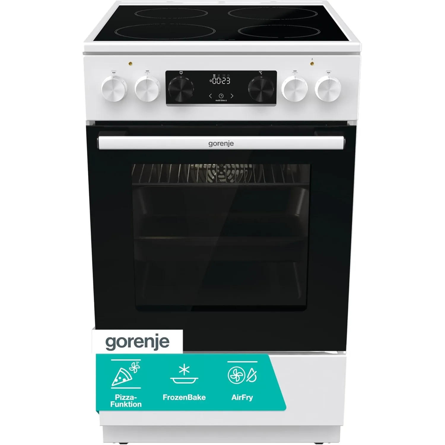 Gorenje GEC5C61WG Elektro-Standherd mit Glaskeramik-Kochfeld, 50cm Breite, 70 Liter, Pizza Funktion, FrozenBake, AirFry…