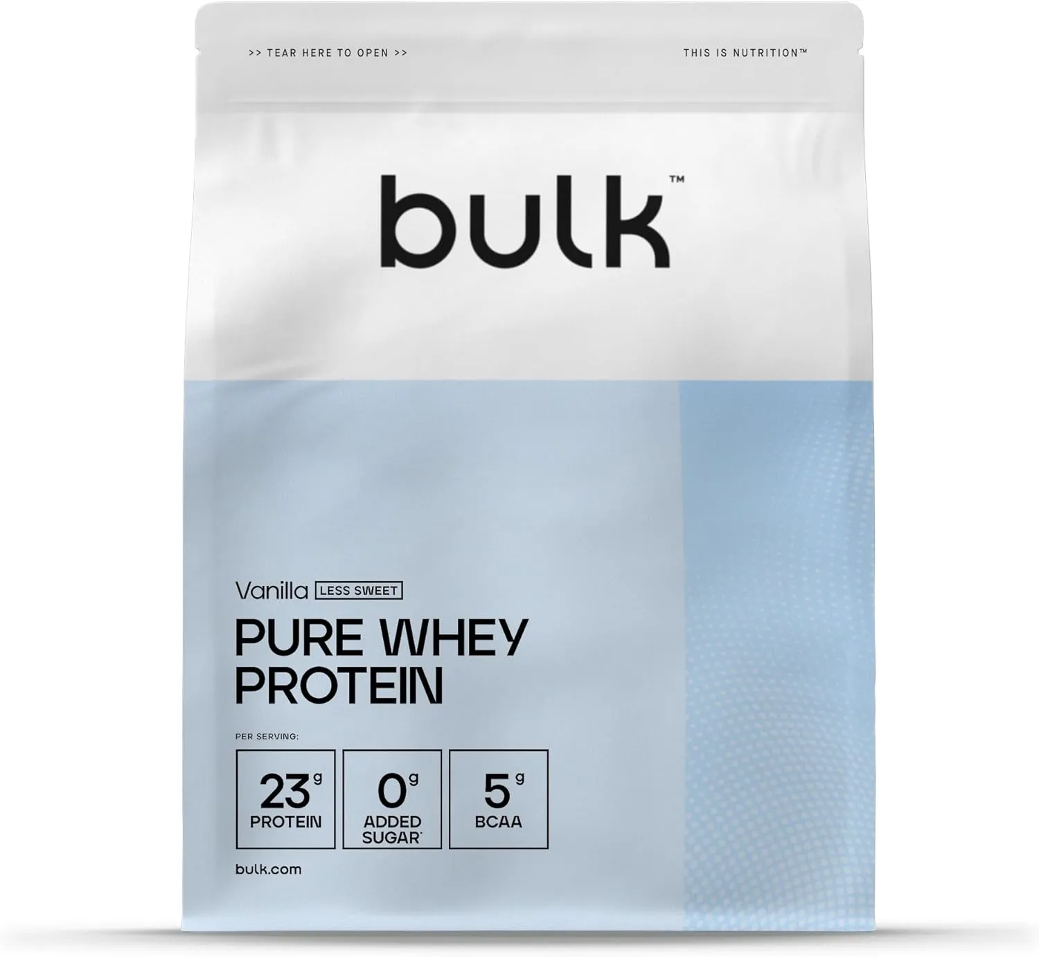 Bulk Pure Whey Protein Powder, Less Sweet, Vanilla, 23 g Protein and 5 g BCAAs per Serving, Whey Concentrate Shake, Low…