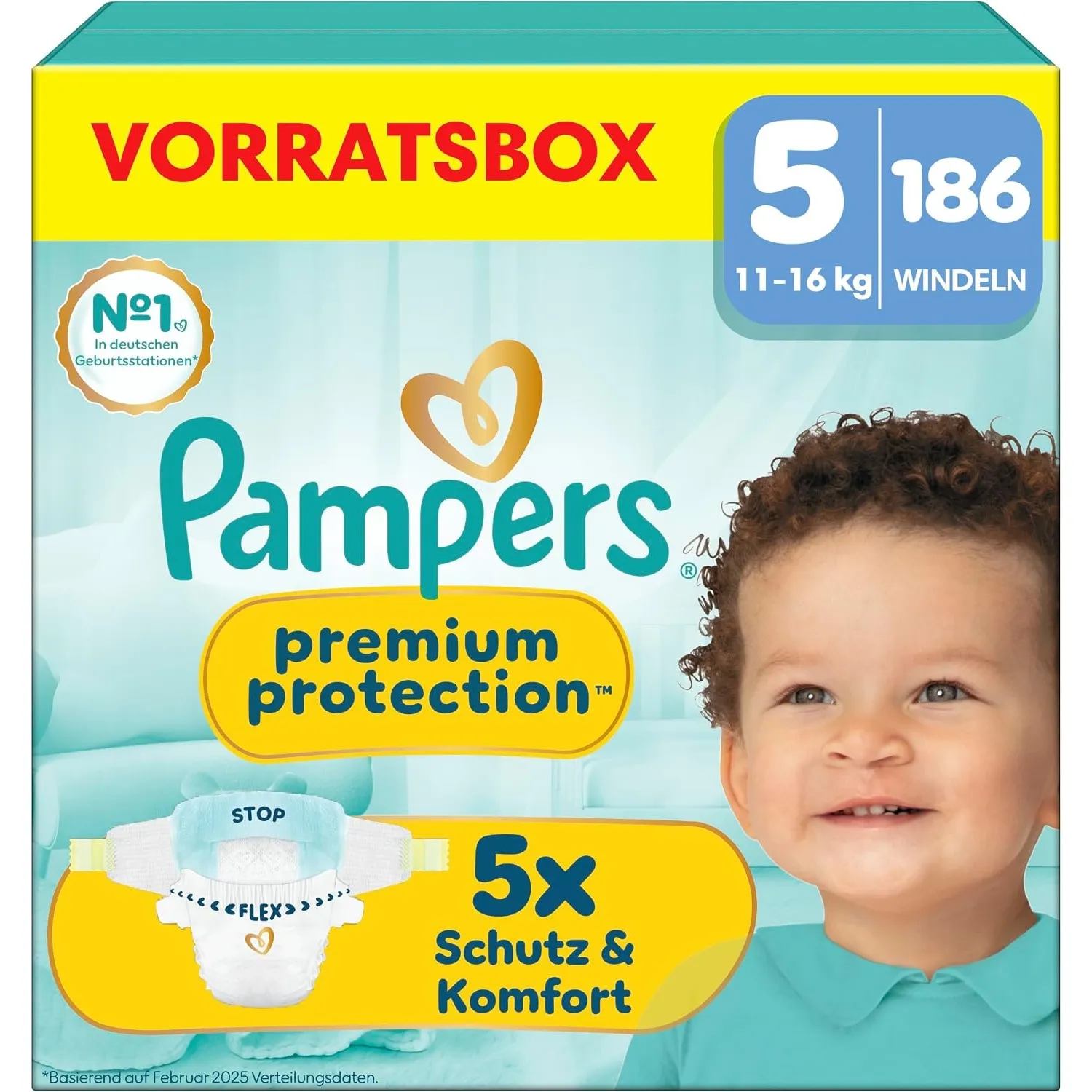 Pampers Premium Protection Größe 5, 186 Windeln, 11kg-16kg