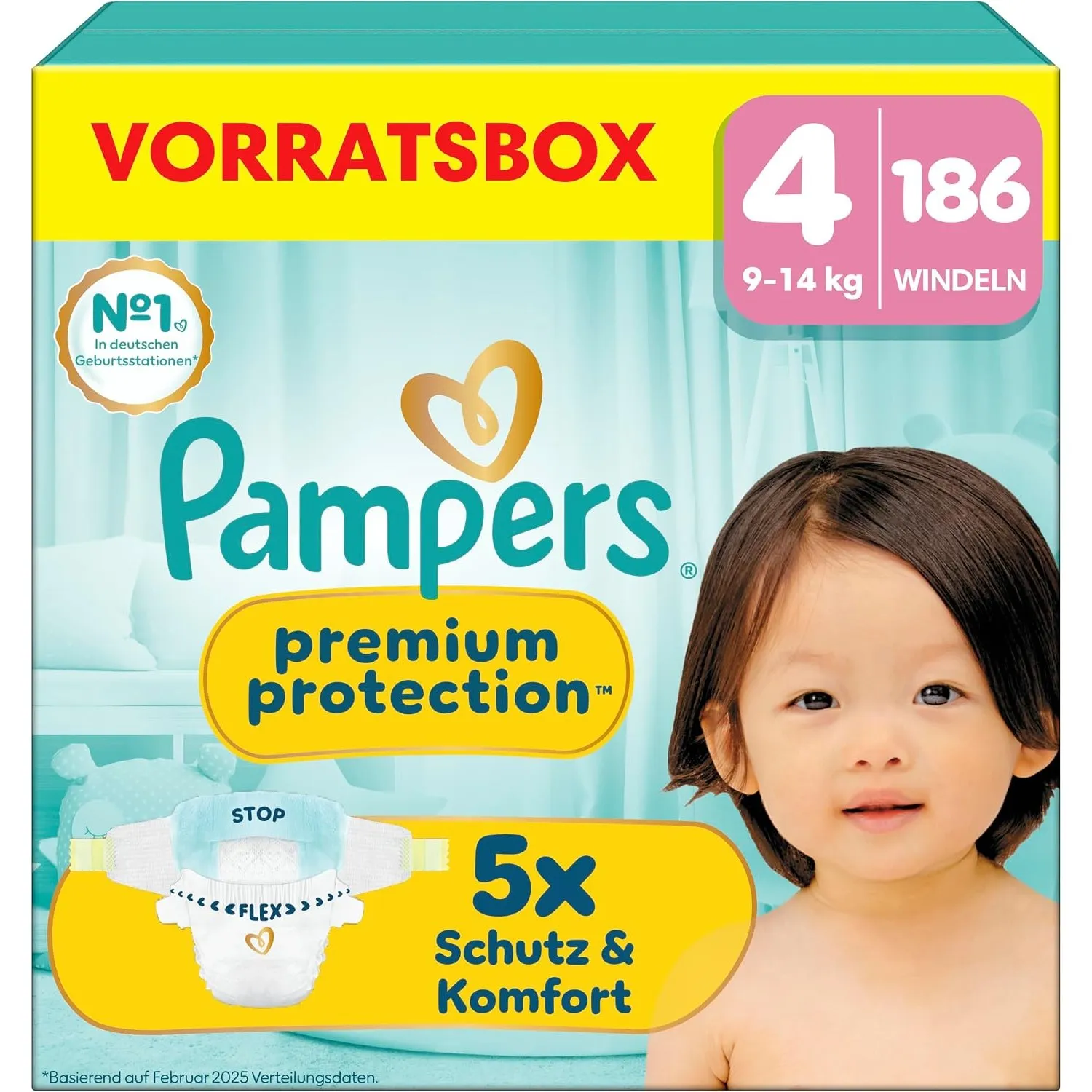 Pampers Premium Protection Größe 4, 186 Windeln, 9kg-14kg