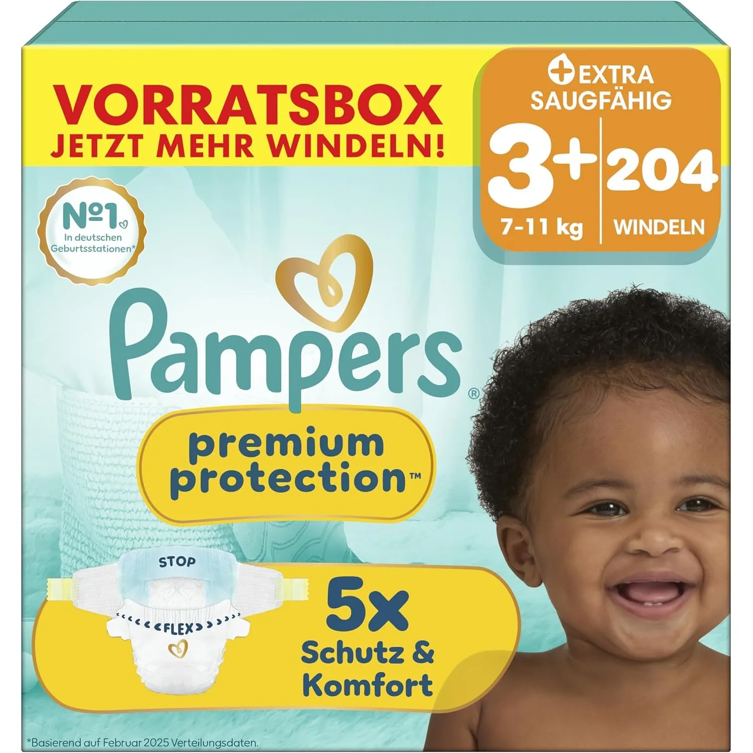 Pampers Premium Protection Größe 3+, 204 Windeln, 7kg-11kg, unser Nr. 1 Haut- und Auslaufschutz
