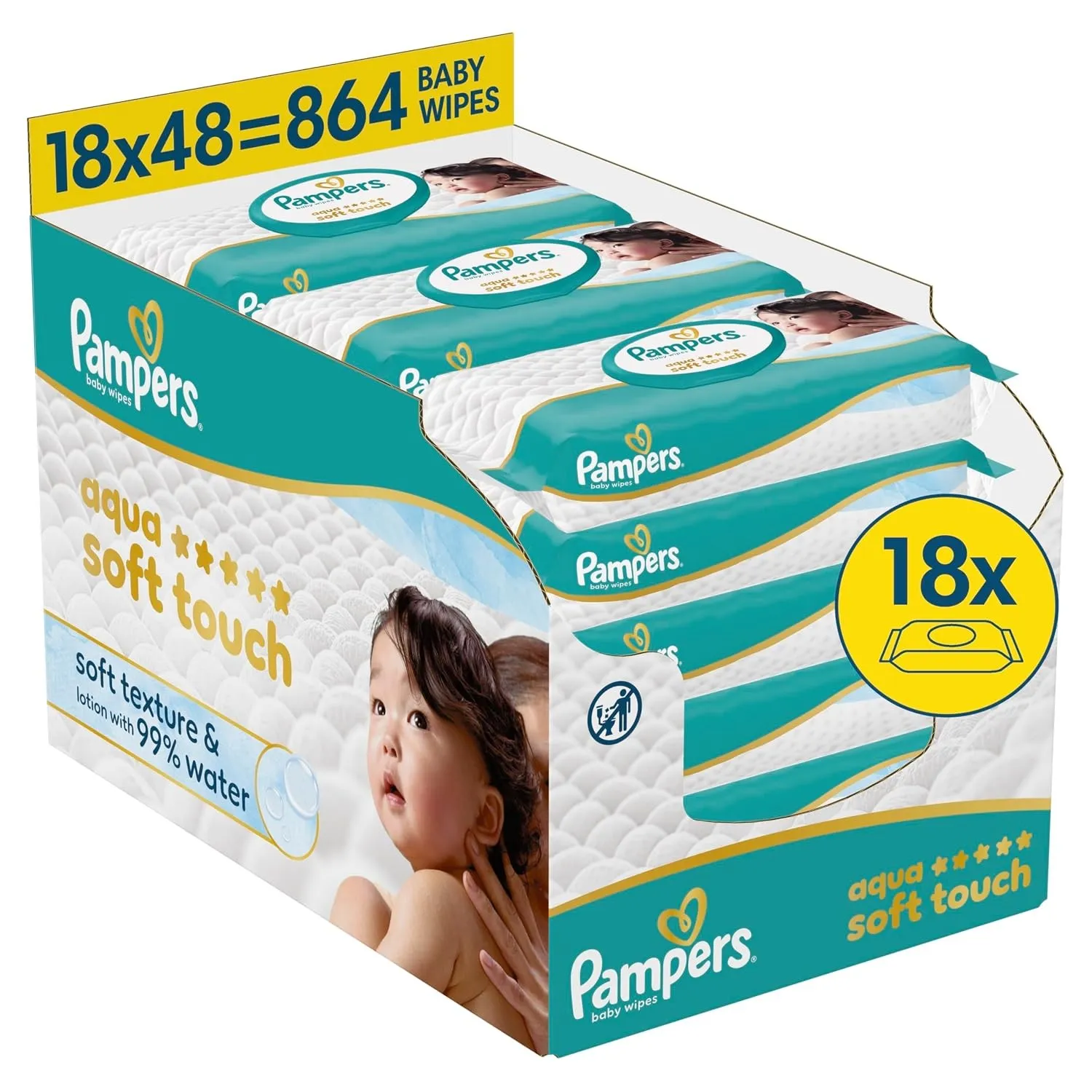 Pampers Aqua Soft Touch Baby-Feuchttücher, 18x48 (864 Stück)