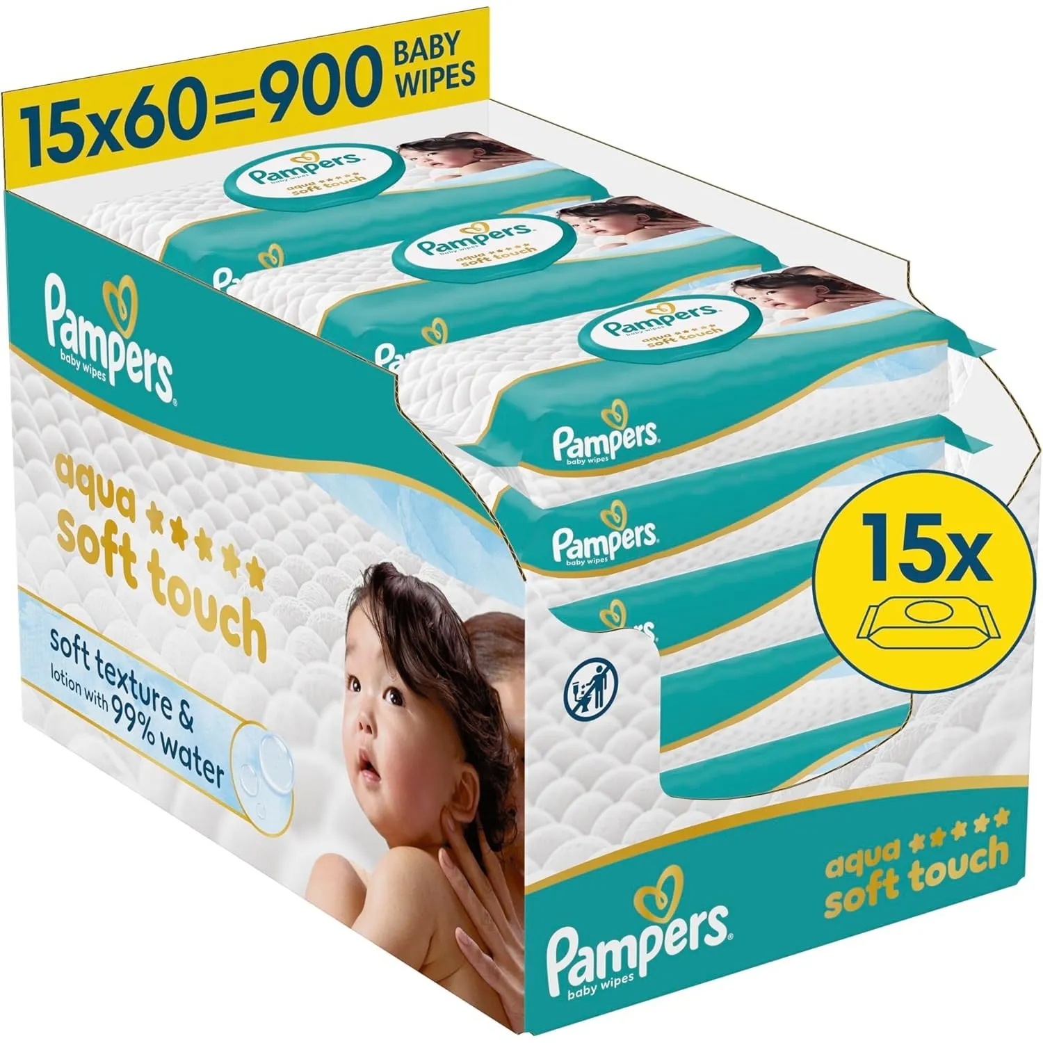 Pampers Aqua Soft Touch Baby-Feuchttücher, 15x60 (900 Stück)