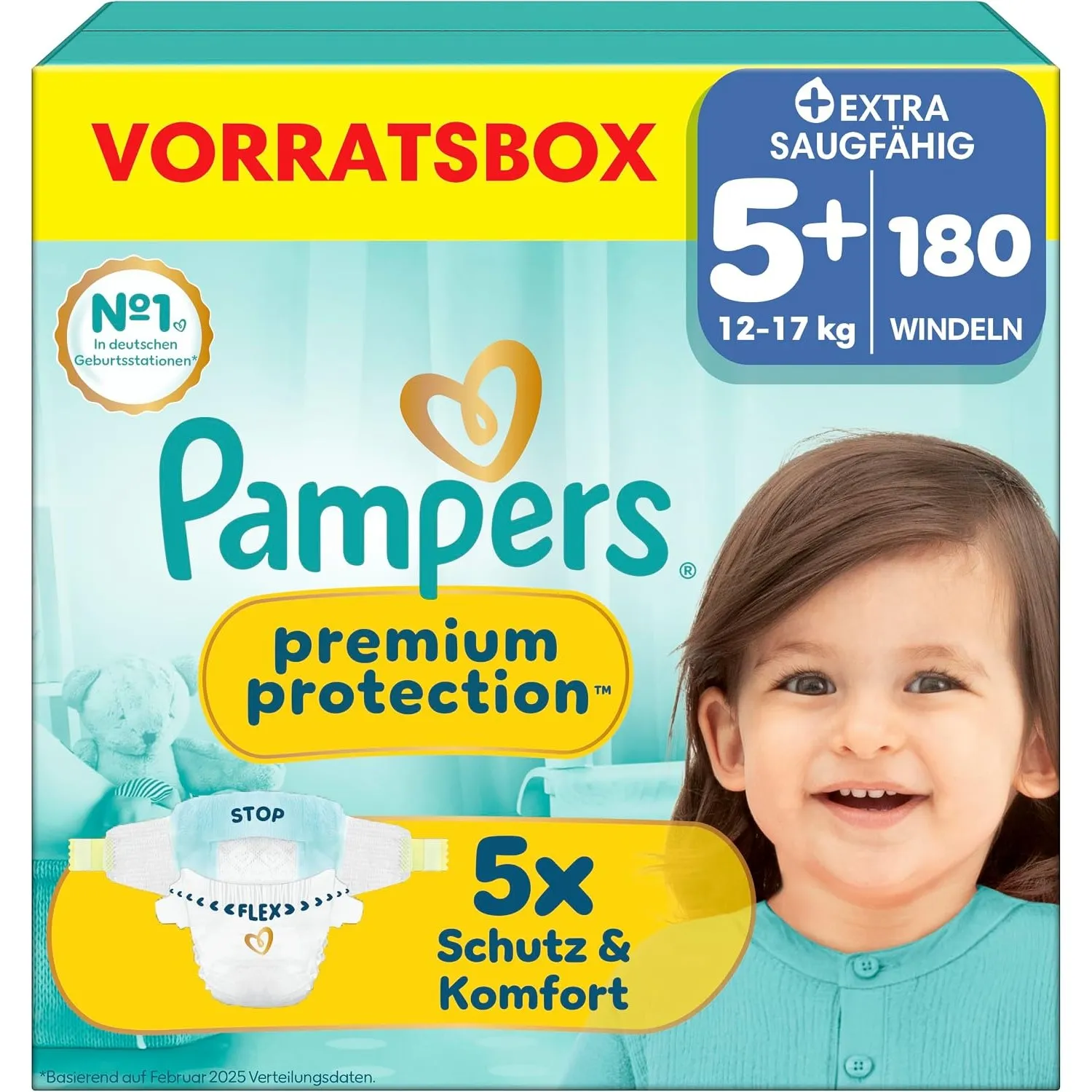 Pampers Premium Protection Größe 5+, 180 Windeln, 12kg-17kg