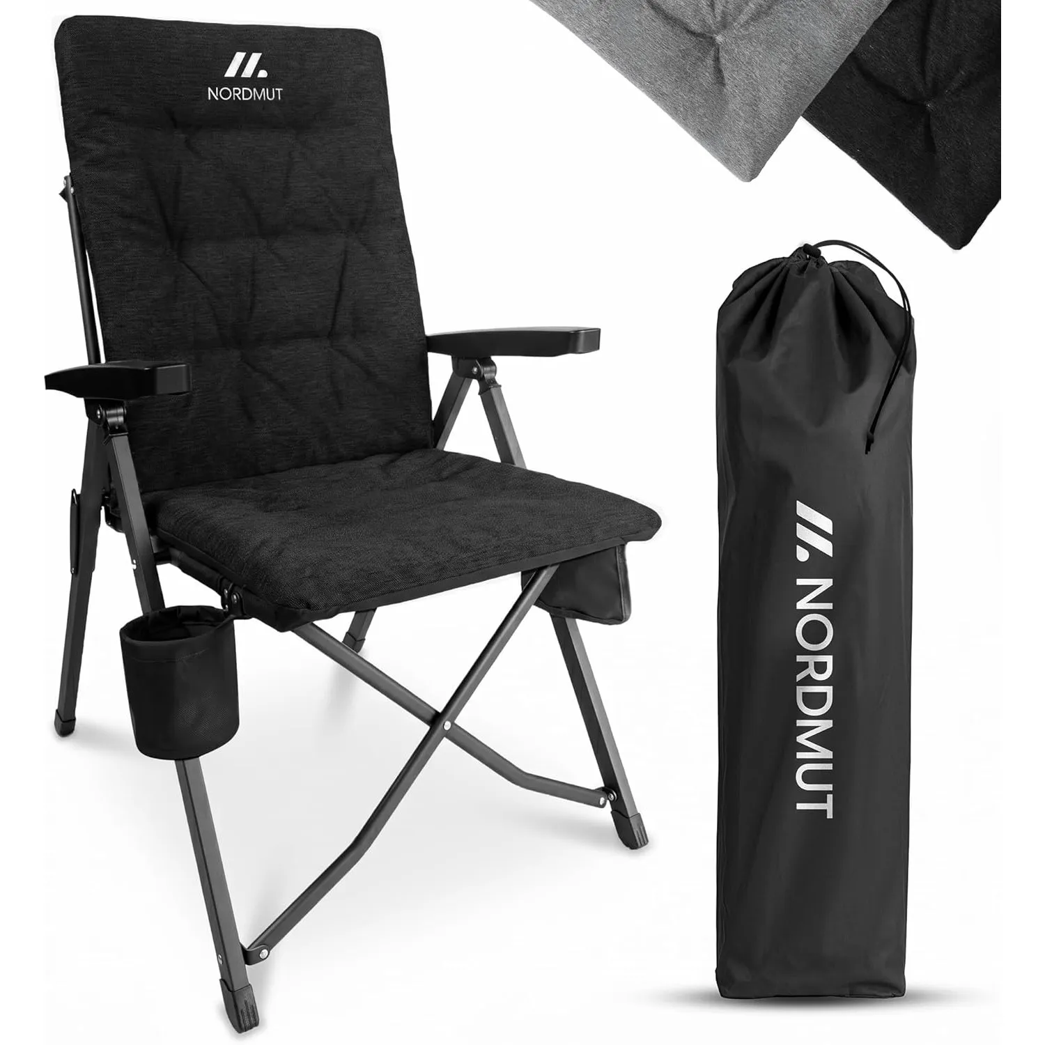 NORDMUT® Premium Campingstuhl faltbar mit hoher Lehne – Stabiler Klappstuhl Camping verstellbar in 4 Positionen – beque…