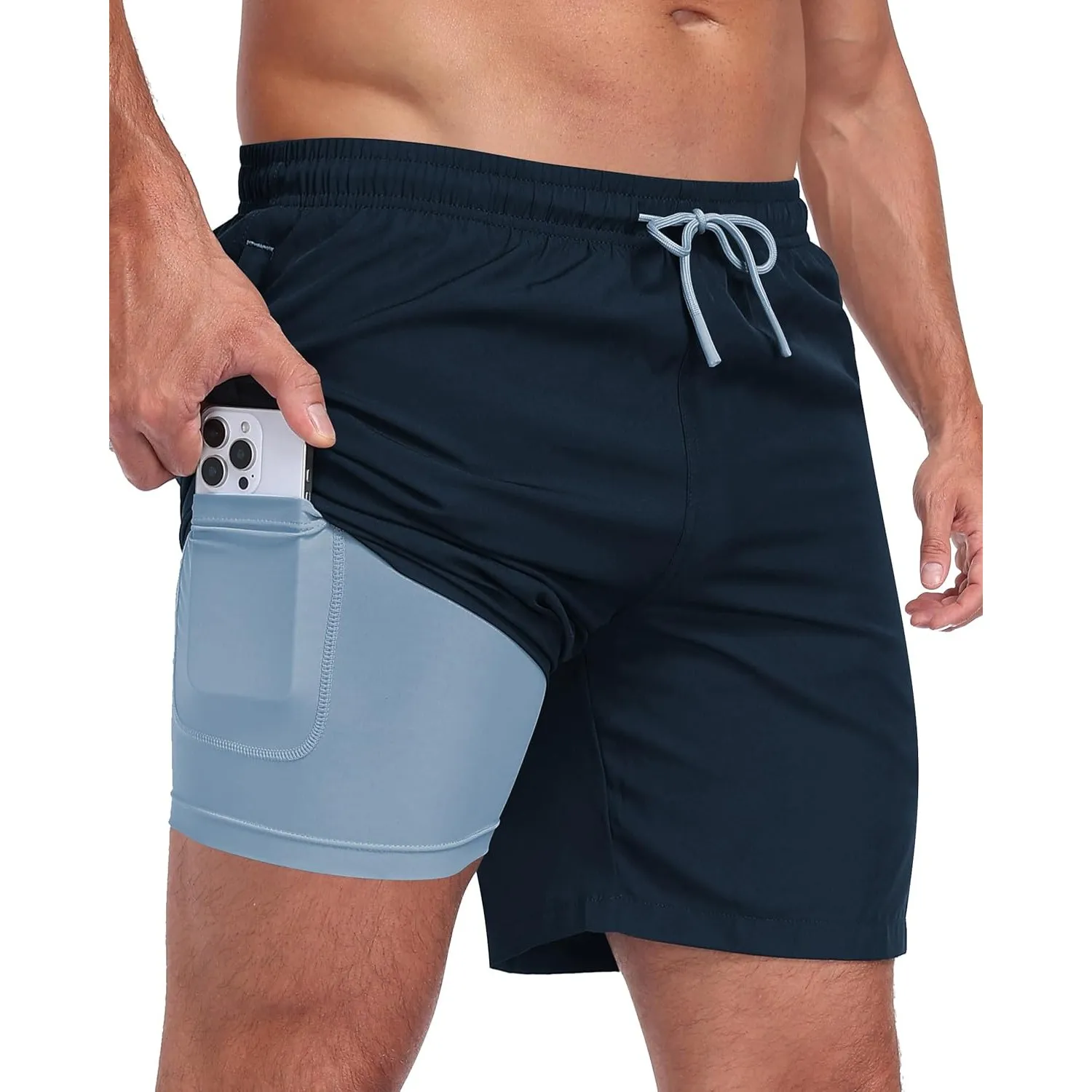 Badehose für Herren 2 in 1 Badeshorts Männer Schwimmhose mit Reißverschlusstasche Sporthose Kurz Herren Shorts