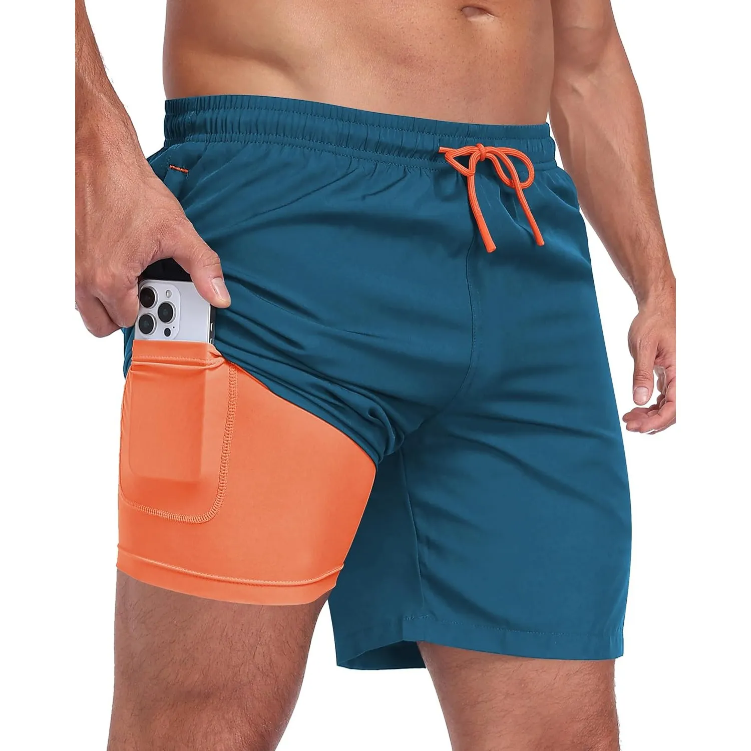 Badehose für Herren 2 in 1 Badeshorts Männer Schwimmhose mit Reißverschlusstasche Sporthose Kurz Herren Shorts