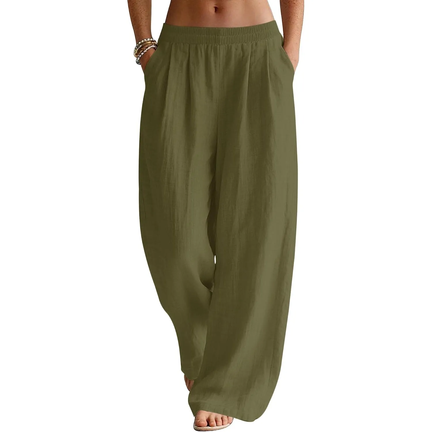 Rapbin Leinenhose Damen Sommerhose Leicht Weite Stoffhose mit Taschen | leichter Leinenstoff, weites Bein, elastischer …