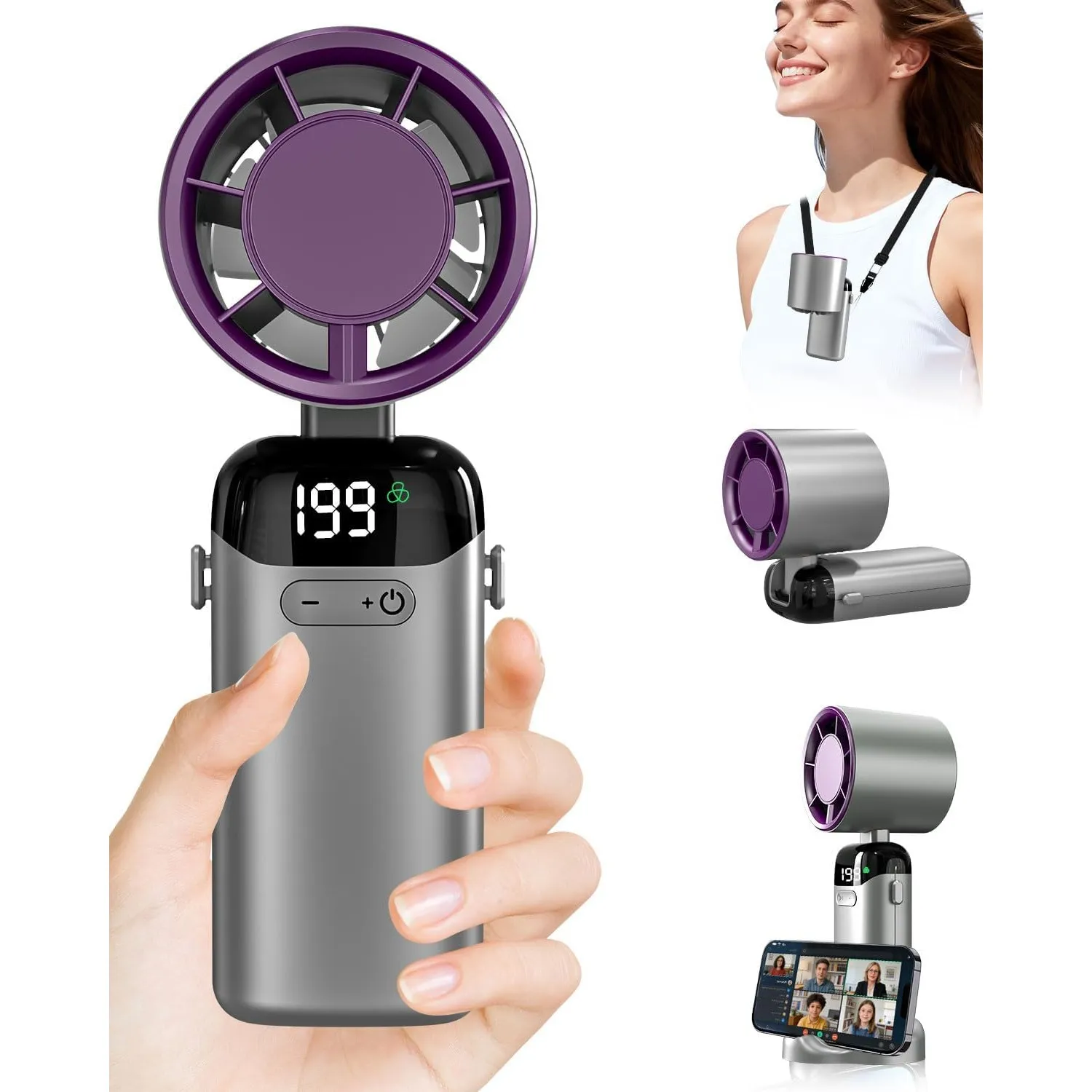 Handventilator mit Turbo, Mini Ventilator Hand - 199 Stufenlos, 3500mAh (10 Std.) USB-C, Power-LED, USB ventilator klei…