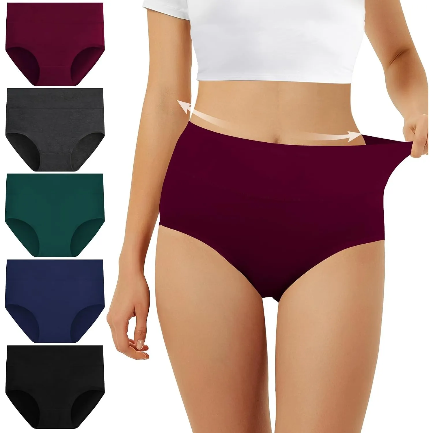FALARY Unterhosen Damen Baumwolle Hohe Taille 5er Pack Stretch Atmungsaktiv Panties Weich Frauen Unterwäsche