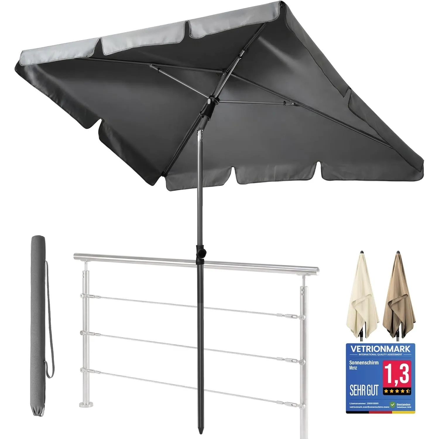 4smile Sonnenschirm Balkon 200 × 125 cm, Anthrazit | Sonnenschirm rechteckig mit UPF 50+, 45° knickbar & höhenverstellb…