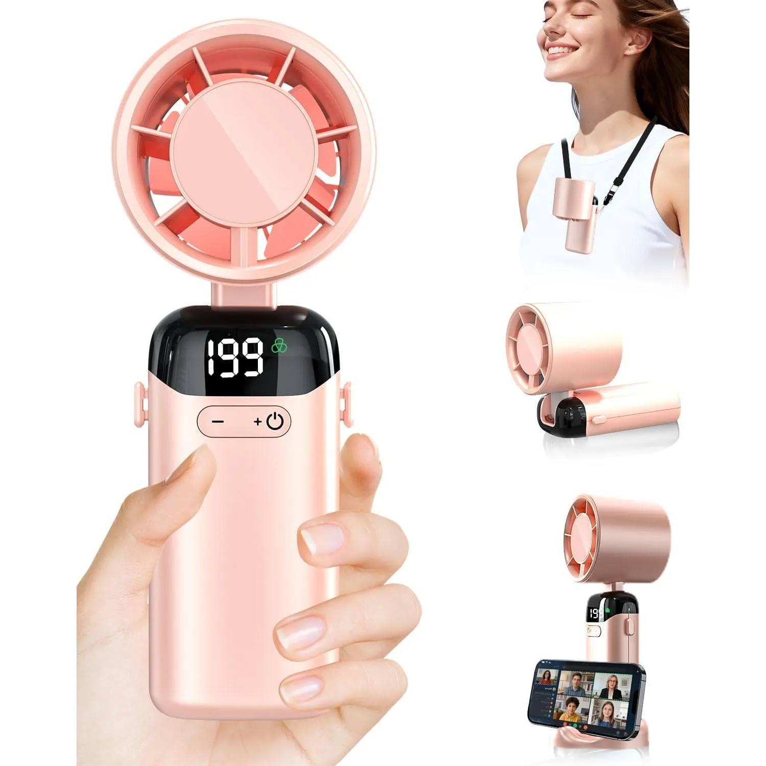 Handventilator mit Turbo, Mini Ventilator Hand - 199 Stufenlos, 3500mAh (10 Std.) USB-C, Power-LED, USB ventilator klei…
