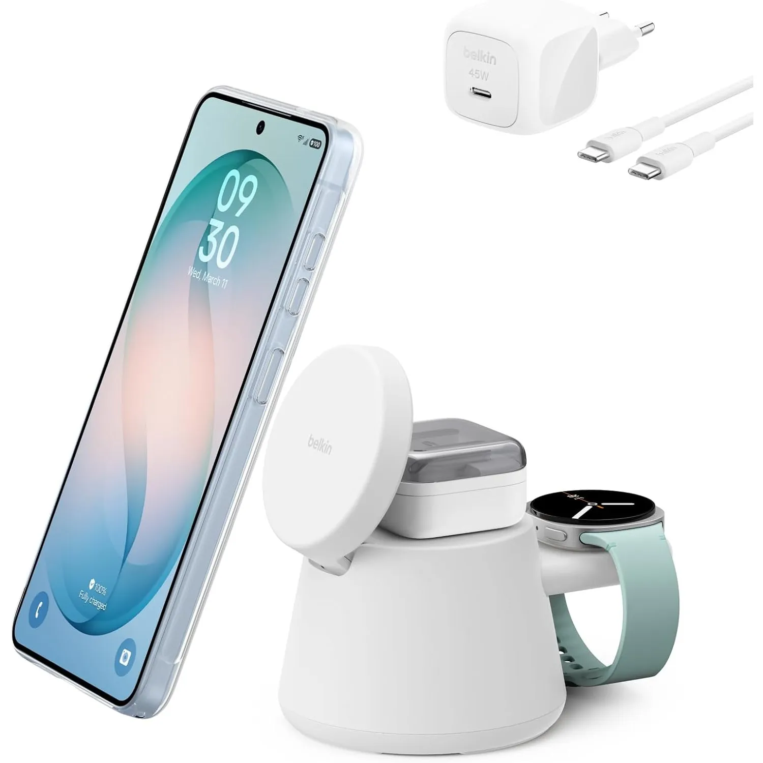 Belkin UltraCharge 3-in-1 Induktive Ladestation mit Qi2, 25W – Weiß