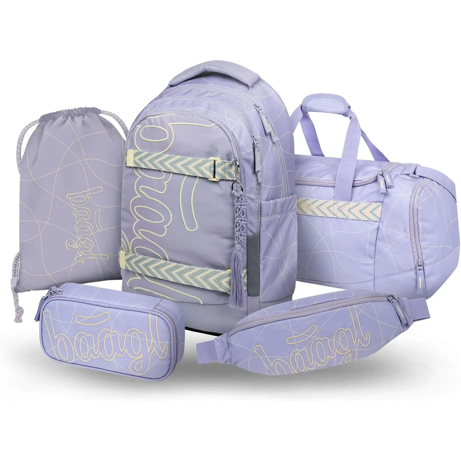 Baagl Schulrucksack Set Mädchen Teenager 5 Teilig 30 l - Mishmash | Ergonomischer Schulranzen mit Skateboard Rucksack S…