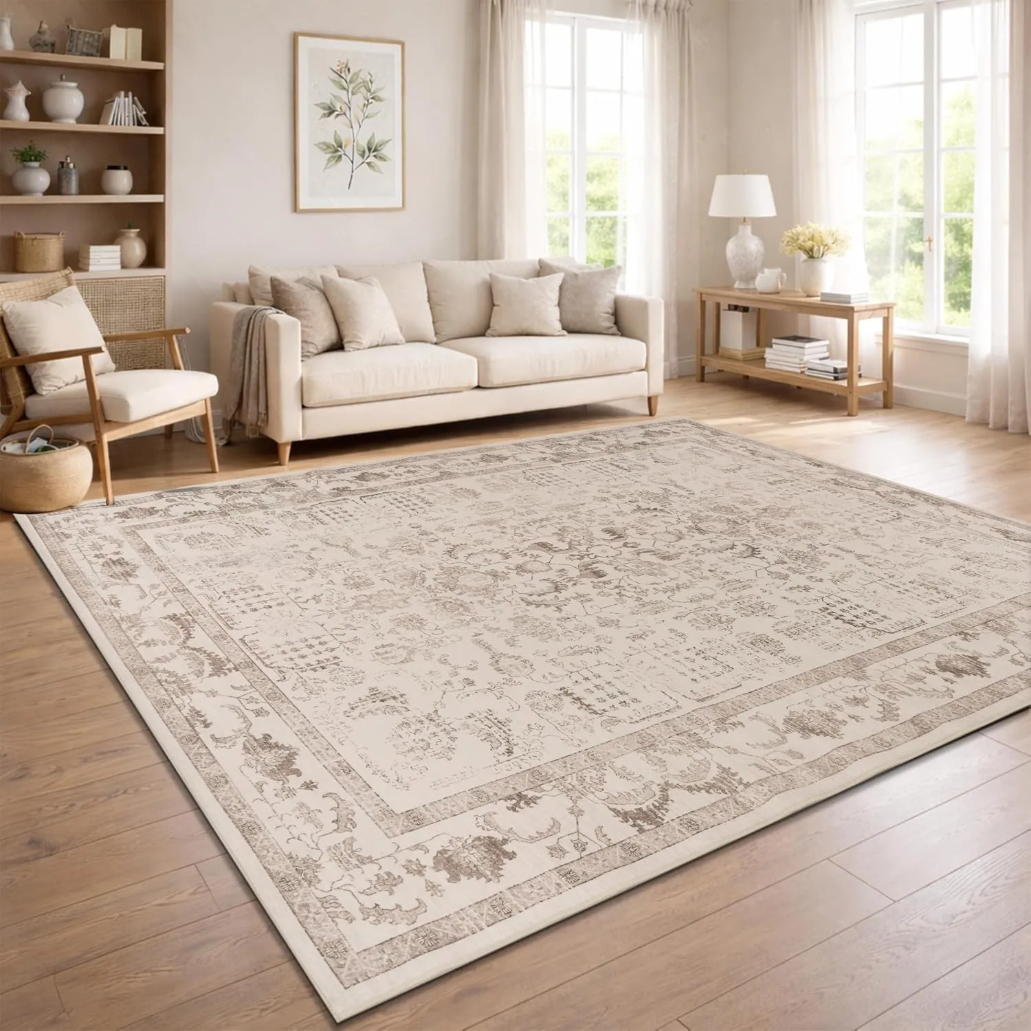Paco Home Vintage Teppich Wohnzimmer Waschbar & rutschfest, pflegeleicht, modernes Retro Design im Boho Stil, Beige 4, …